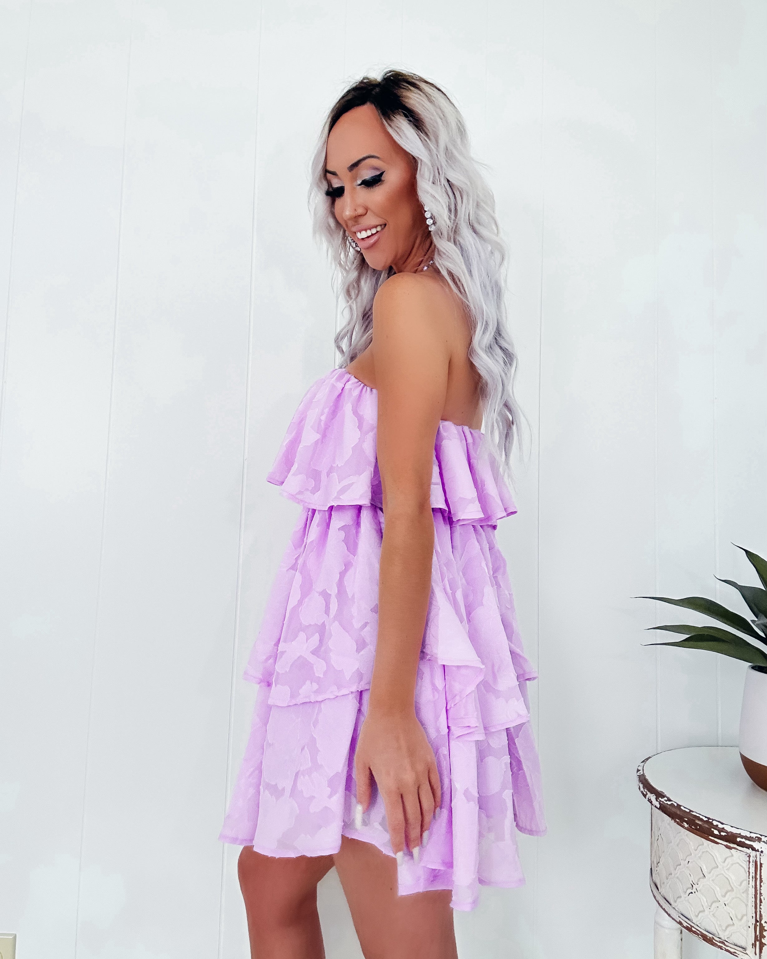 Calia Strapless Ruffle Dress - Lavender