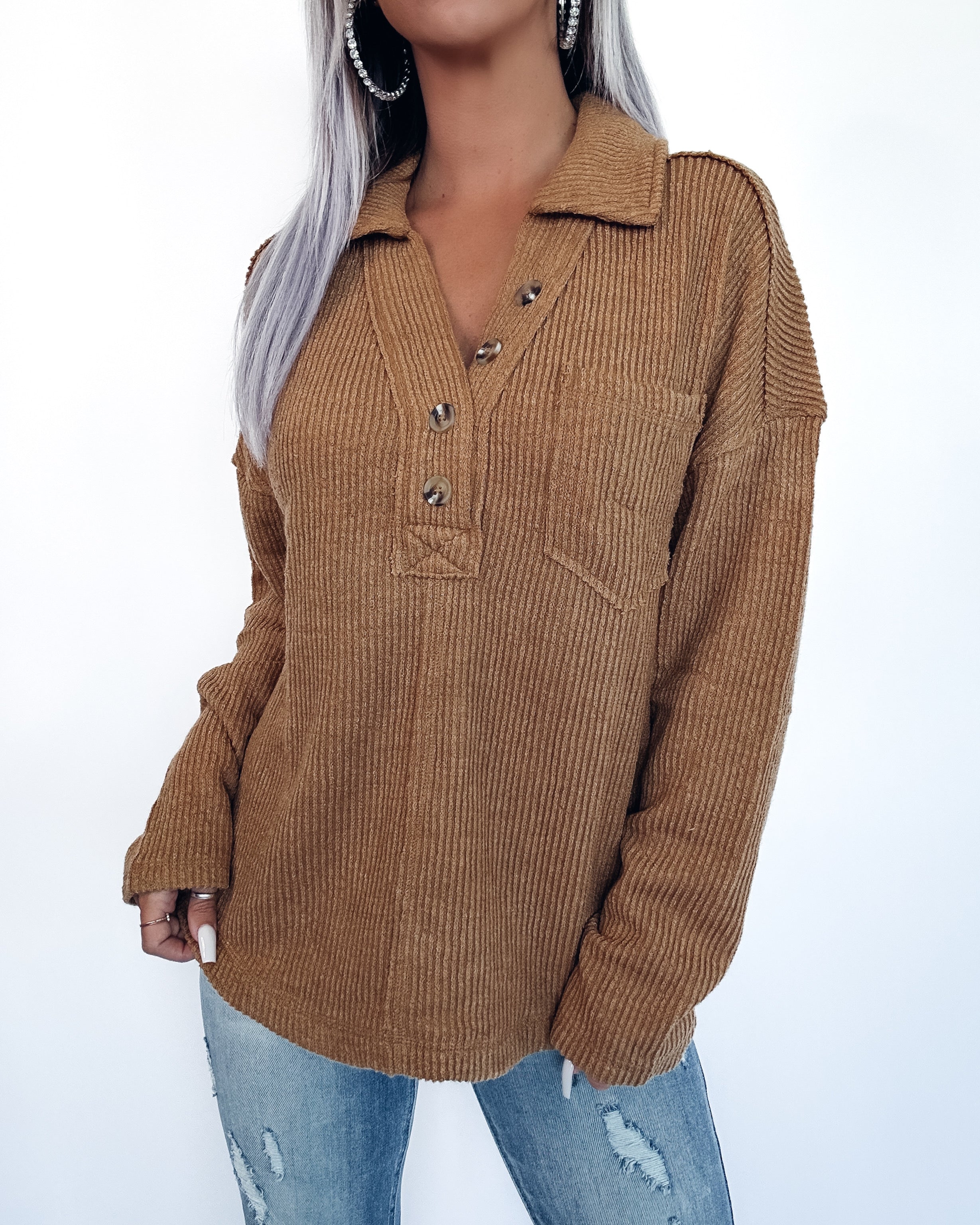 Don't Change Button Pullover- Camel