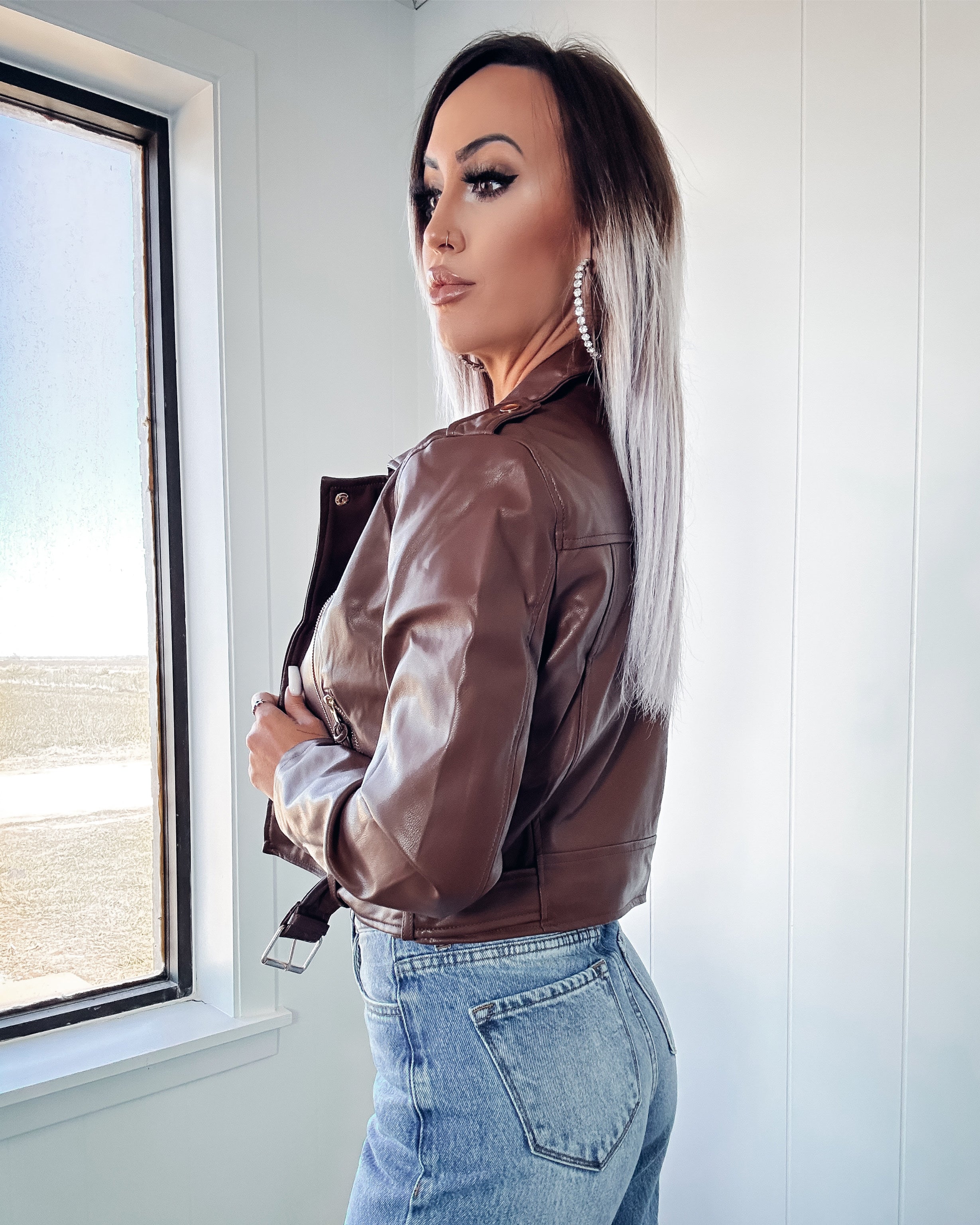 Give One Reason Faux Leather Jacket- Dark Brown
