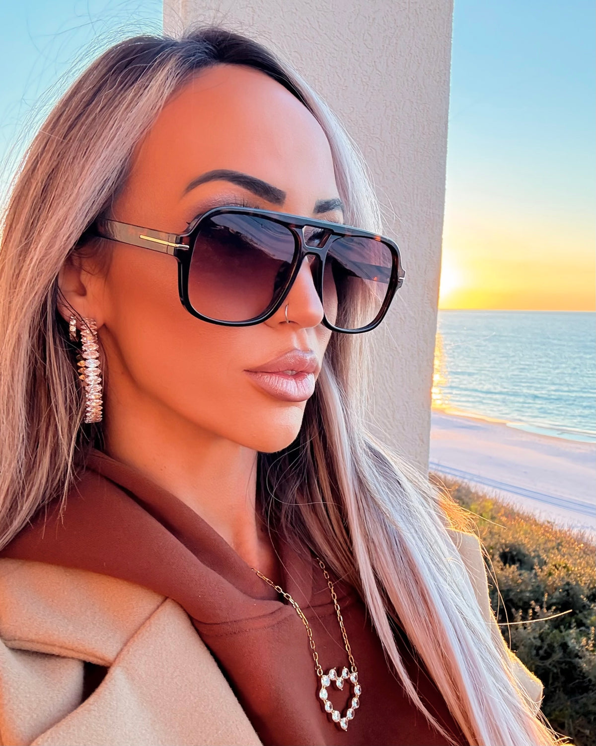 NWOT Chunky Oversize Aviator Sunglasses - Brown Tortoise Tortoise Grandpa Oversized Aviator Tinted Sunglasses with  main image 2