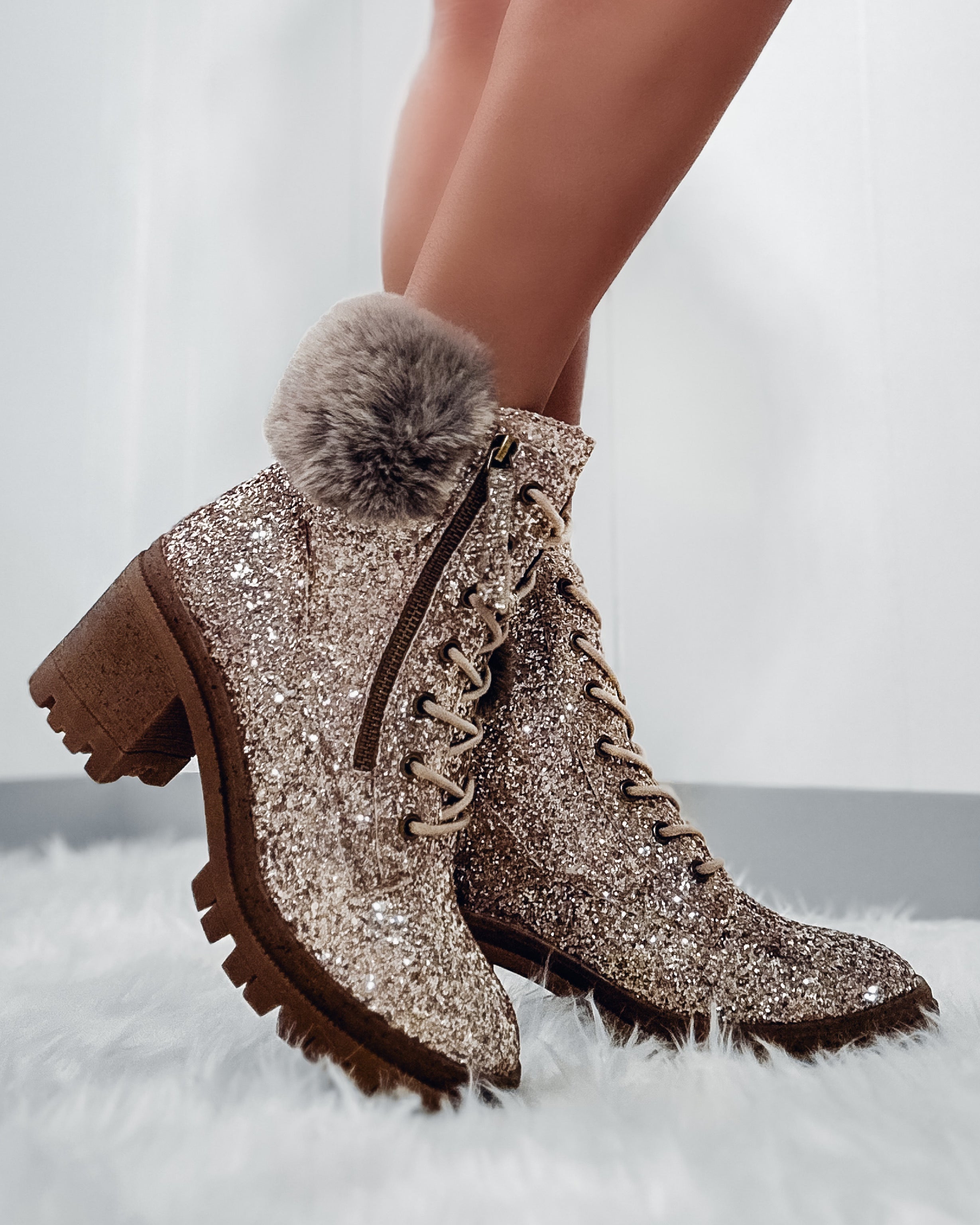 Talk Glitter To Me Fur Boots - Gold