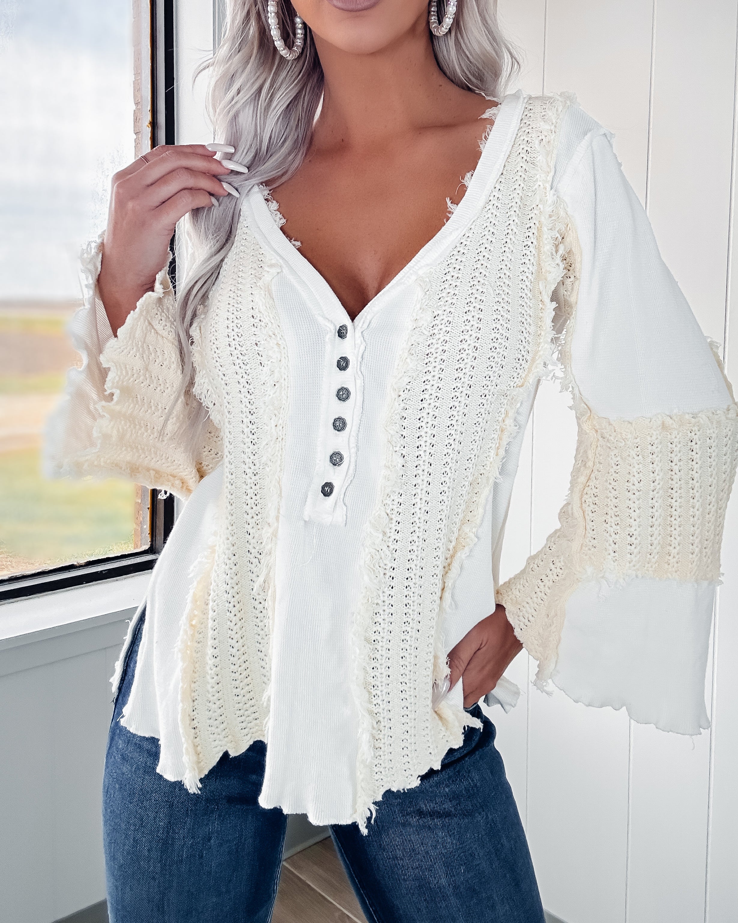 Winter Views Thermal Button Sweater - Ivory