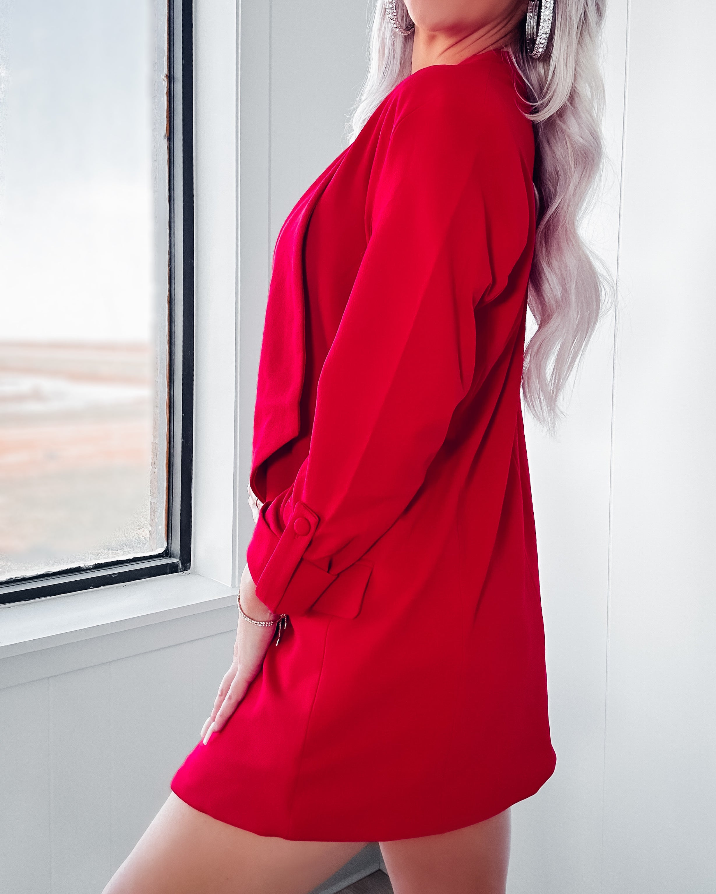Valentina Knit Crepe Blazer - Red
