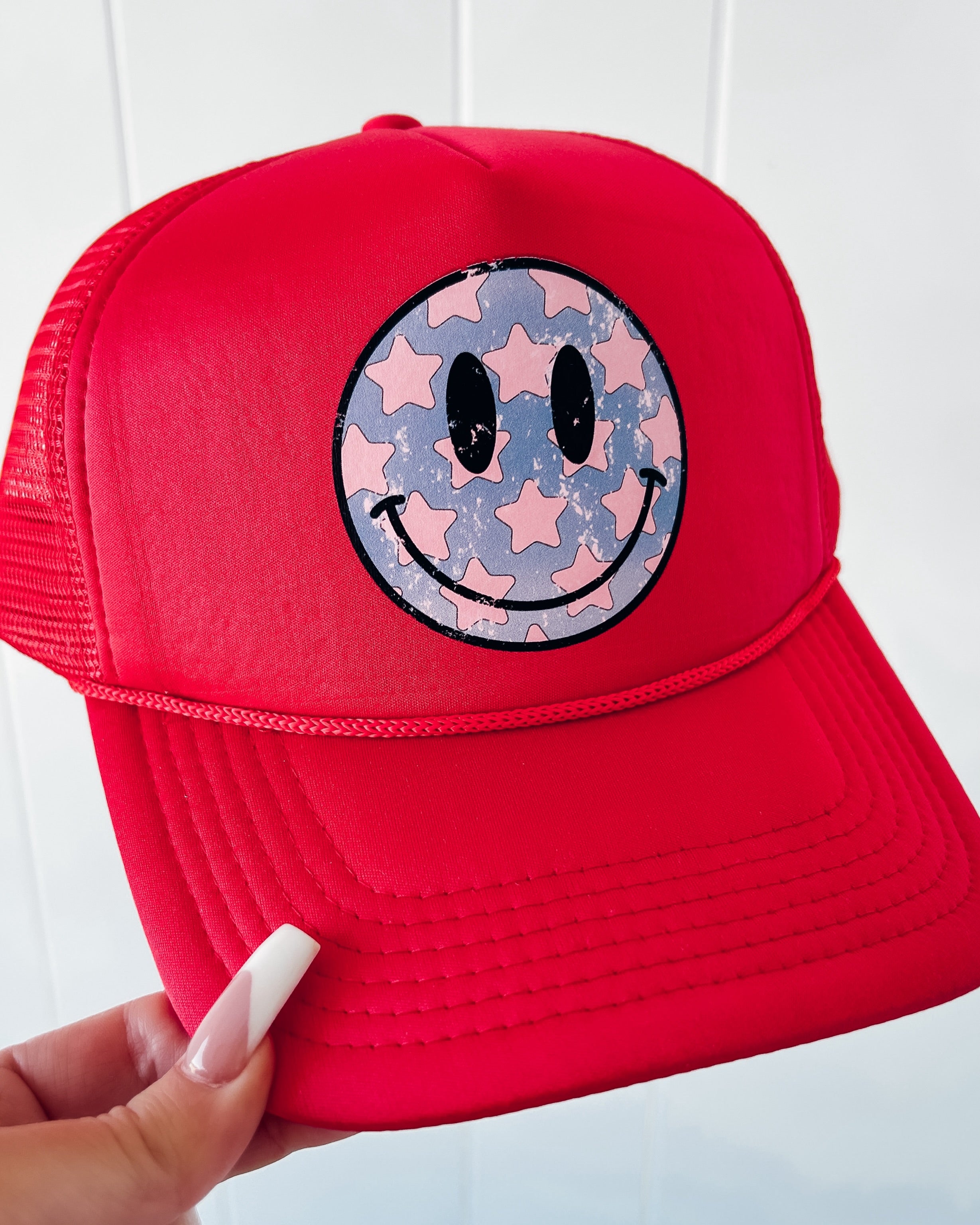 America Smiley Trucker Hat - Red