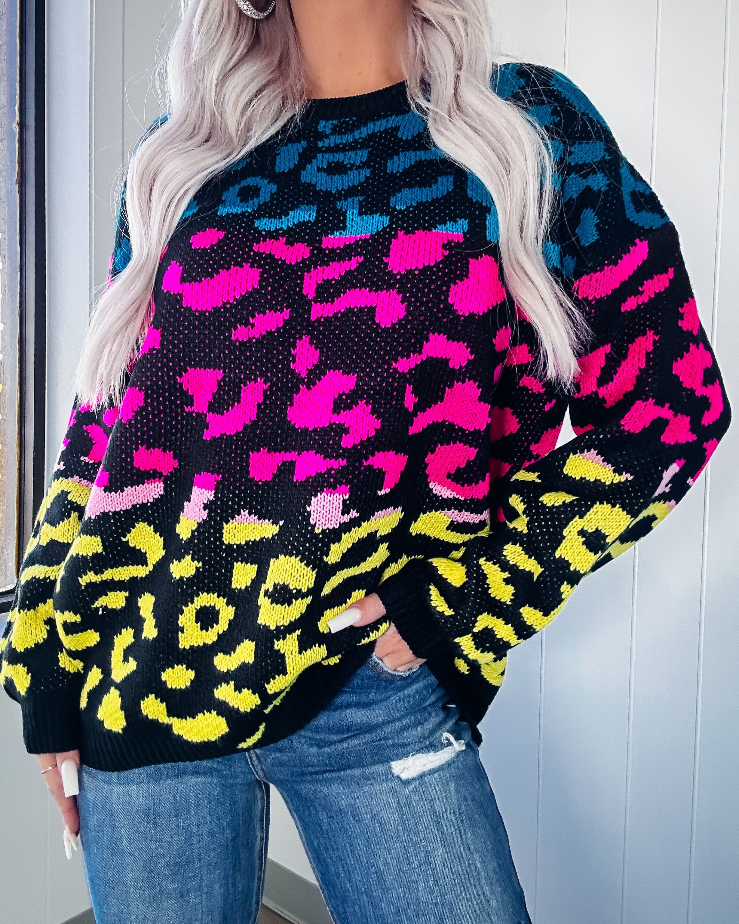 All The Vibes Ombre Leopard Sweater - Black Mix