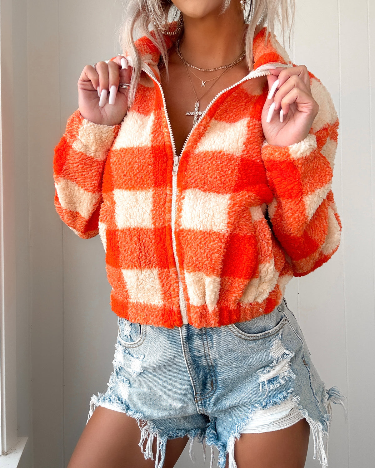 Frosted Flannel Sherpa Orange Bar T Boutique LLC