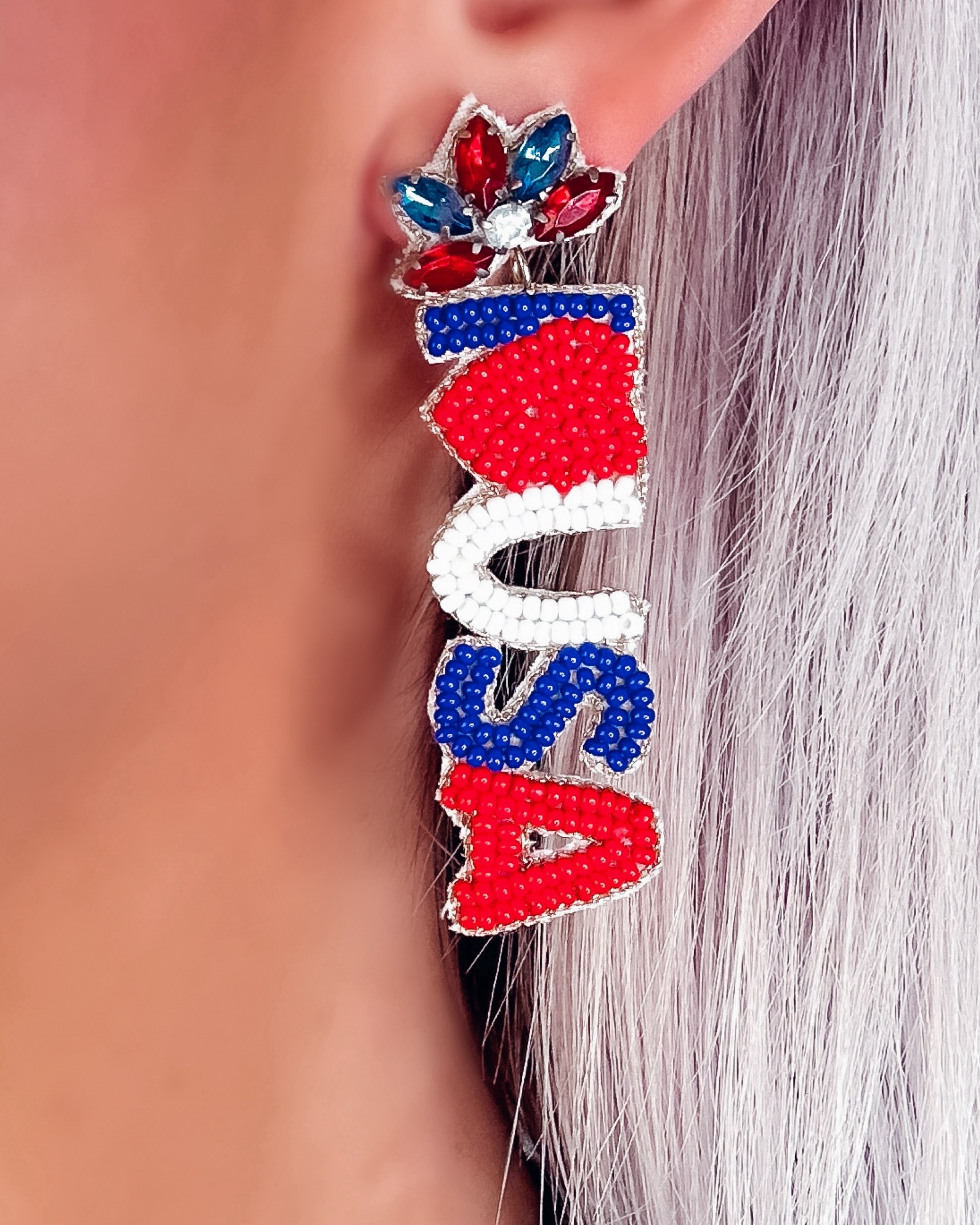 I ❤ USA Beaded Earrings