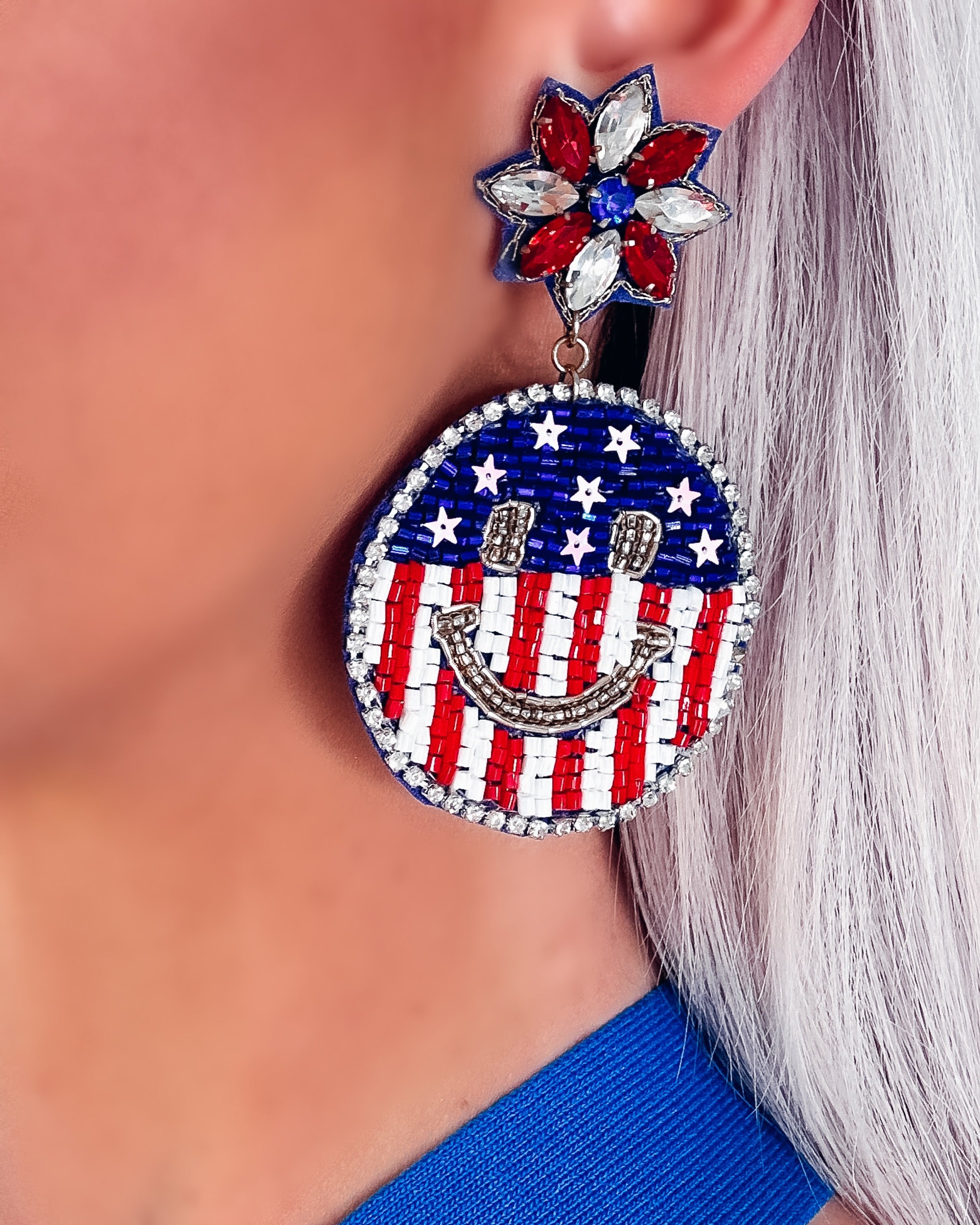 USA Flag Smile Dangle Earrings