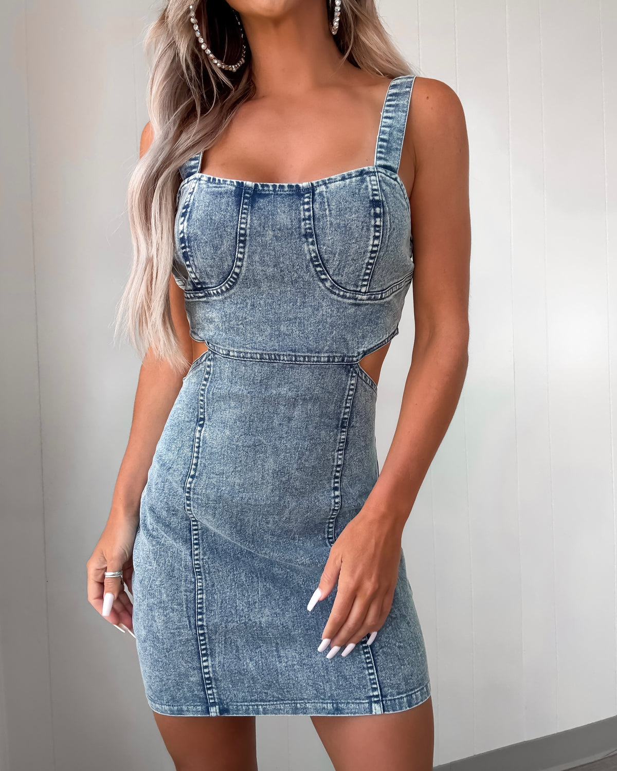 open lace back dress Medium Wash Chambray Denim Open Back Midi Dress main image 0