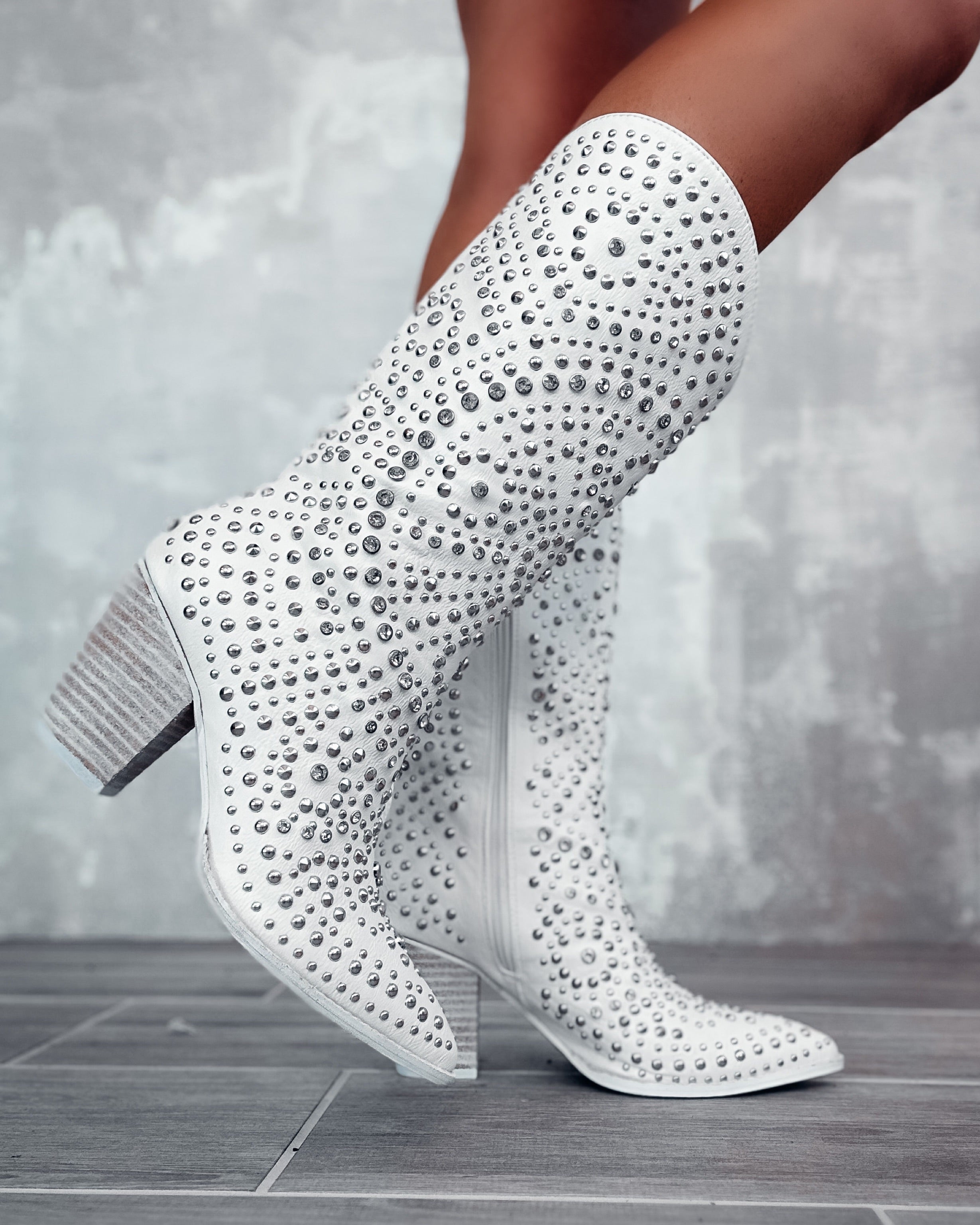 Jolene Studded Boots - White
