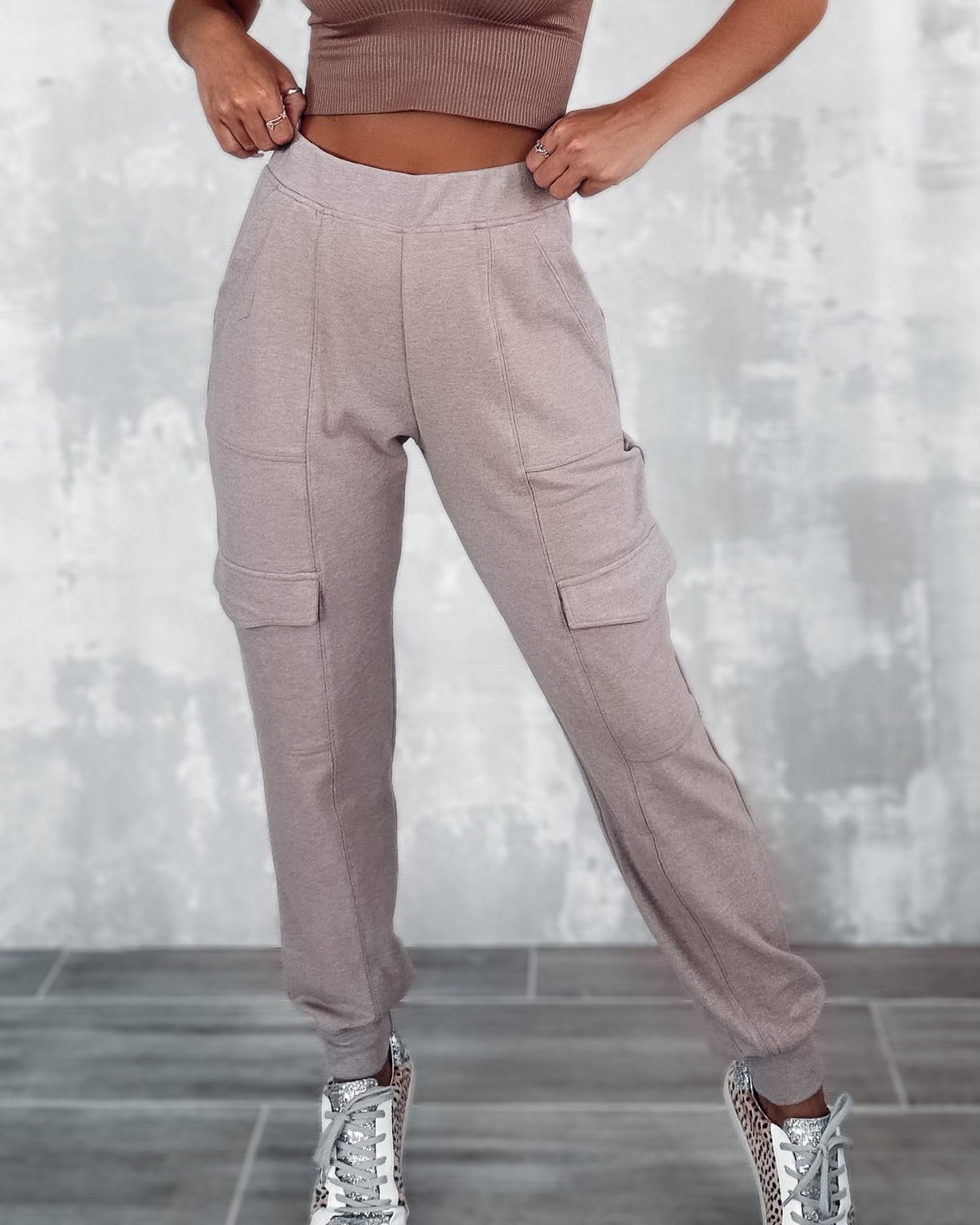 Soft-n-Sporty Fleece Cargo Joggers - Taupe
