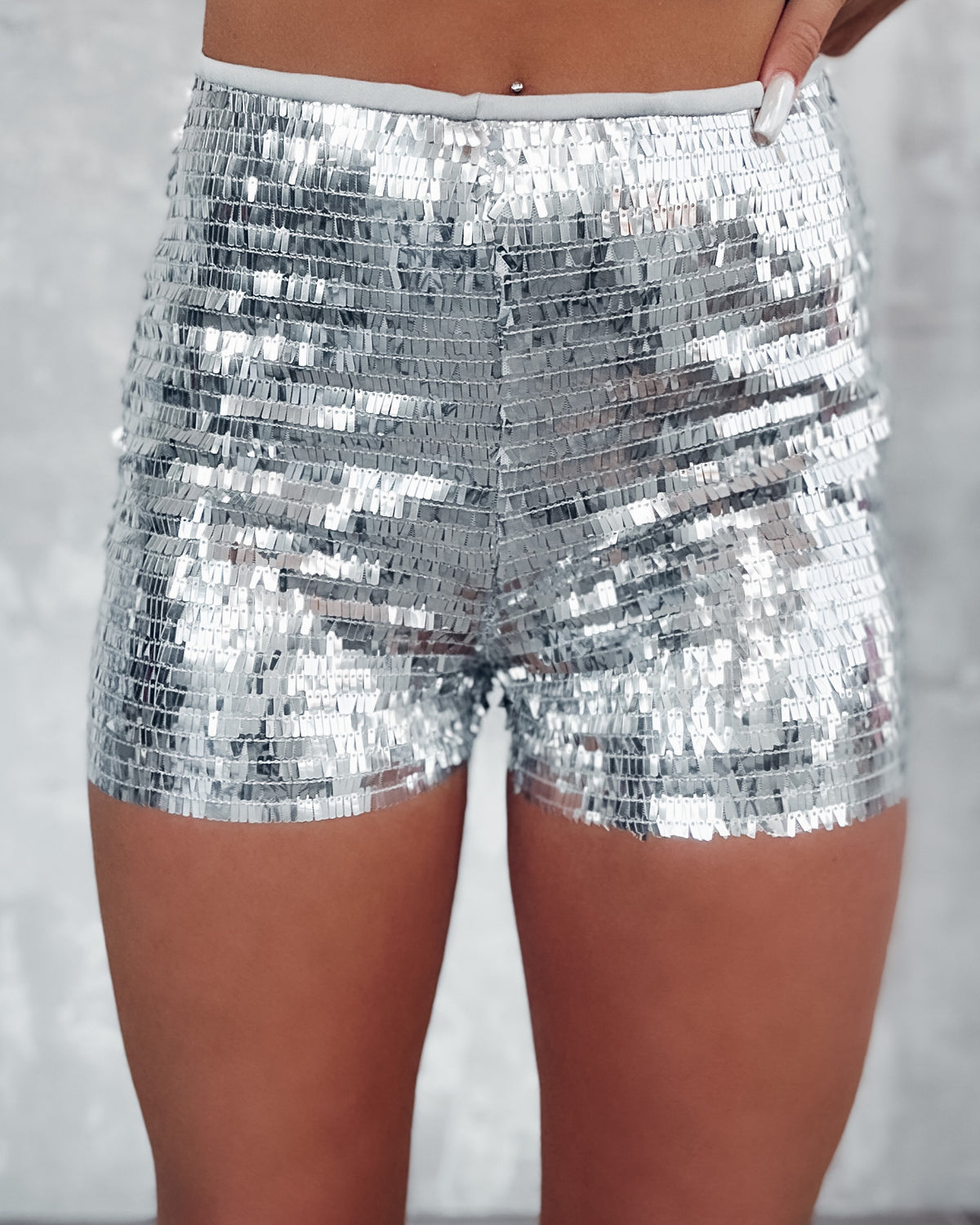 Free People high waisted disco sequin shorts in silver