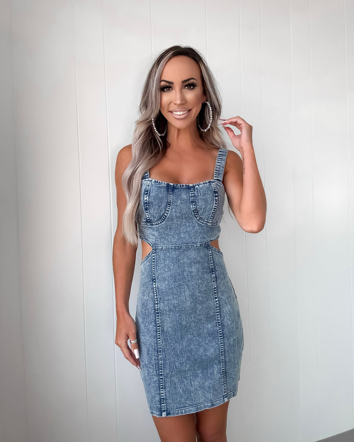 Last Call Open Back Denim Dress