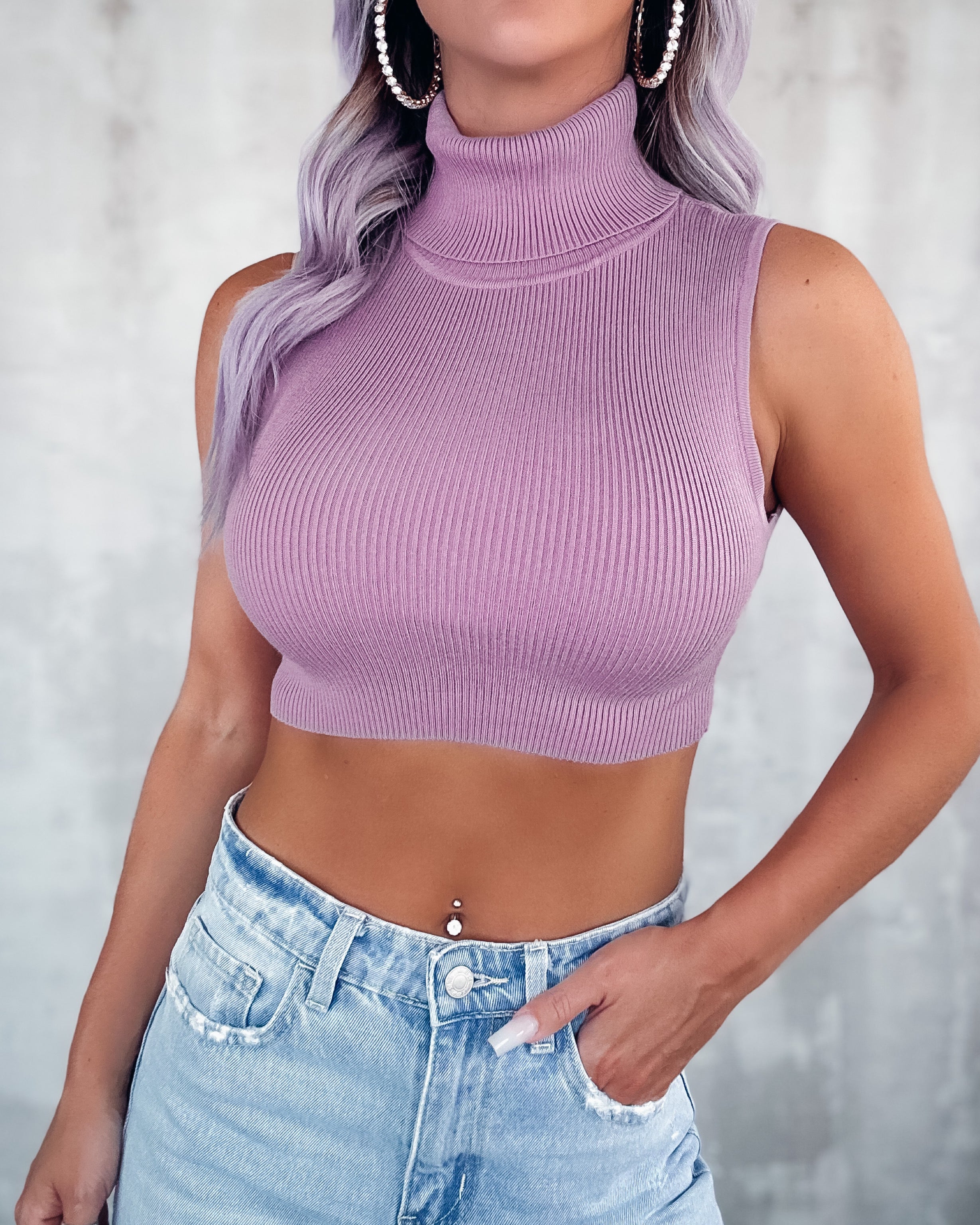 Polished Tasted Turtle Neck Sweater Crop Top - Mauve