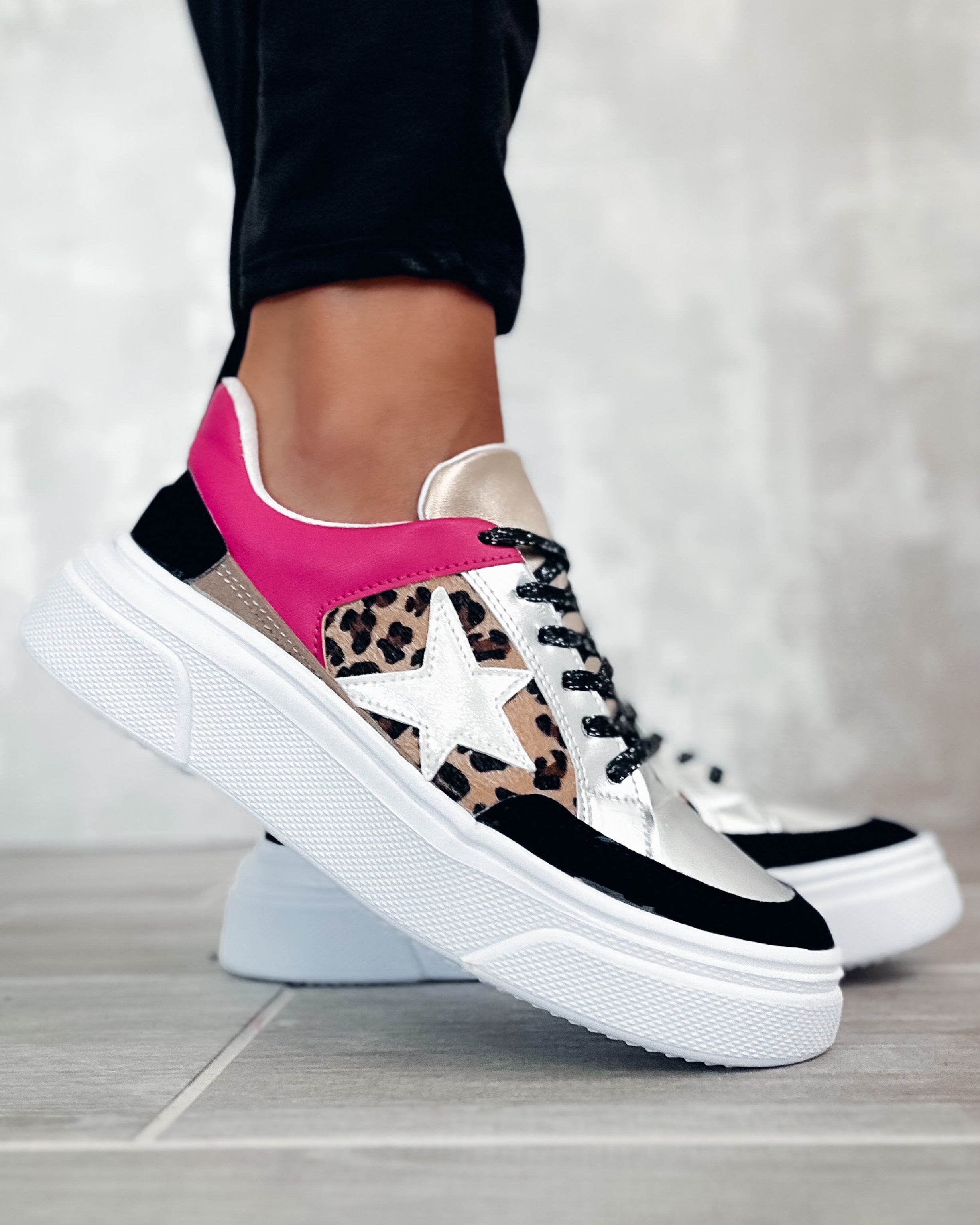 Aria Leopard Hide Star Sneakers
