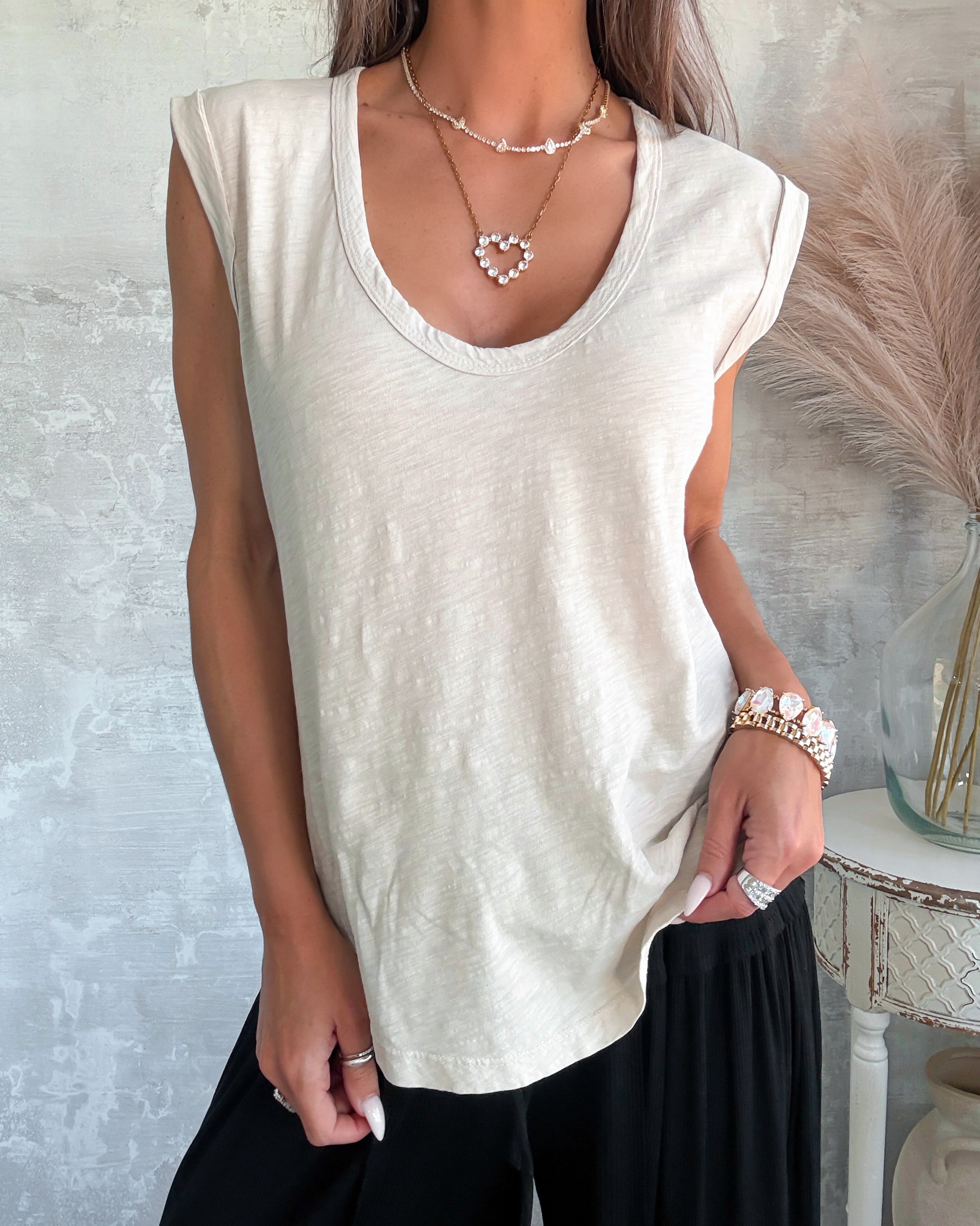 Easy Wear Cap Sleeve Top - Stone