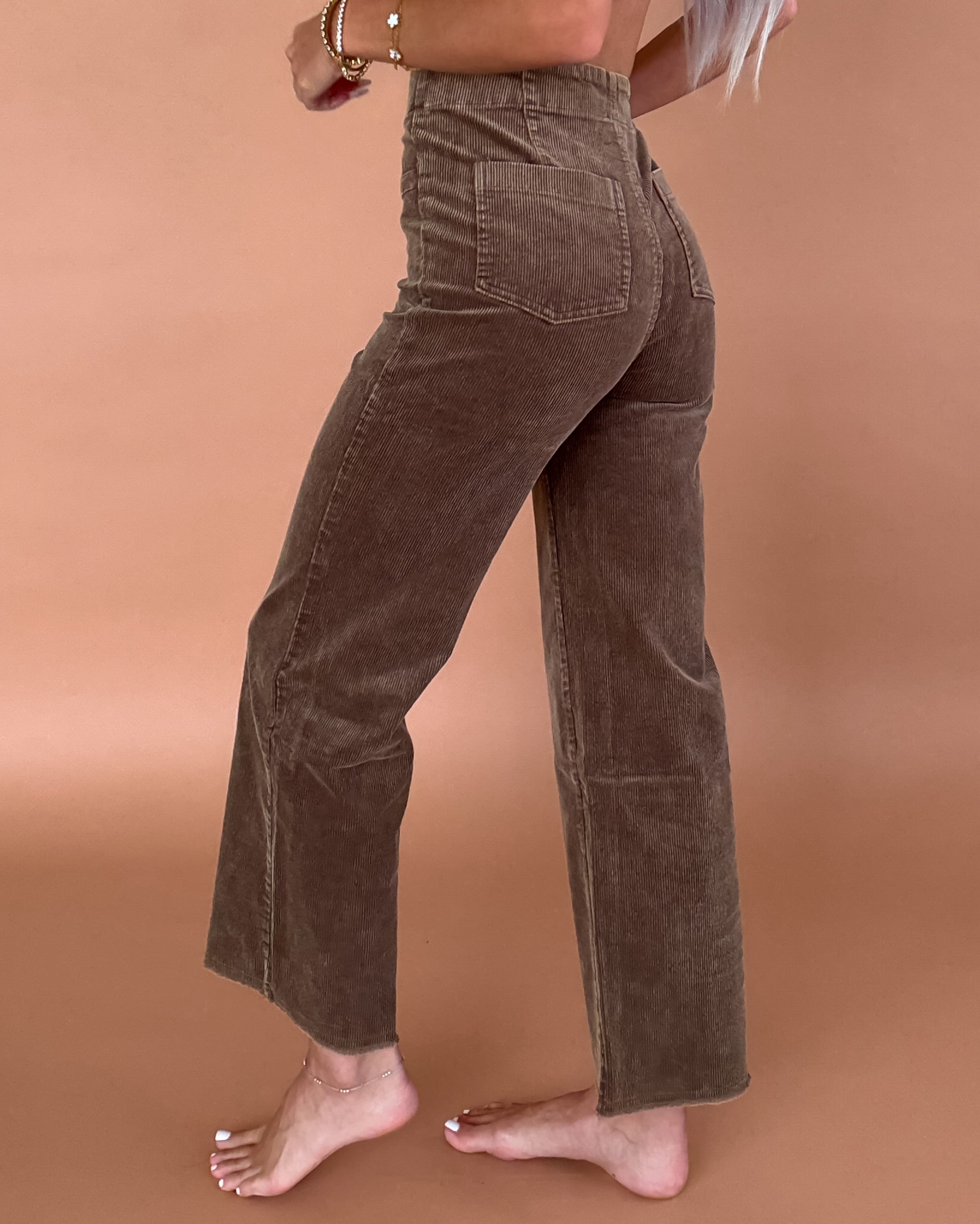 Jessie Corduroy Raw Hem Pants - Brown