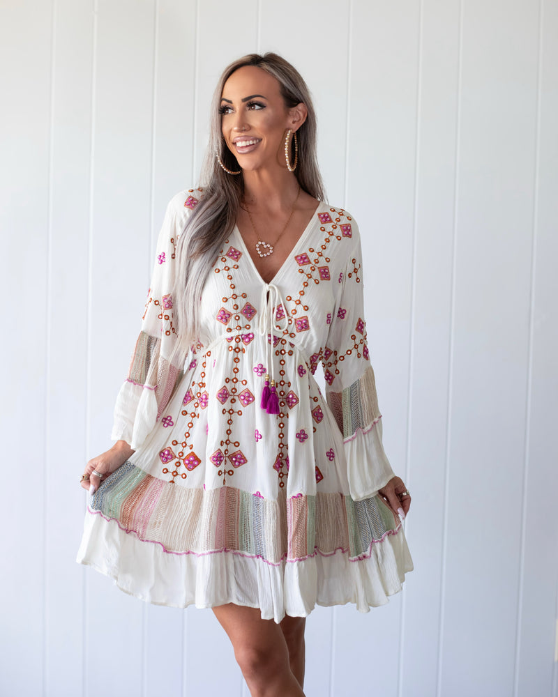 Saffron Bloom Jewel Dress - Ivory