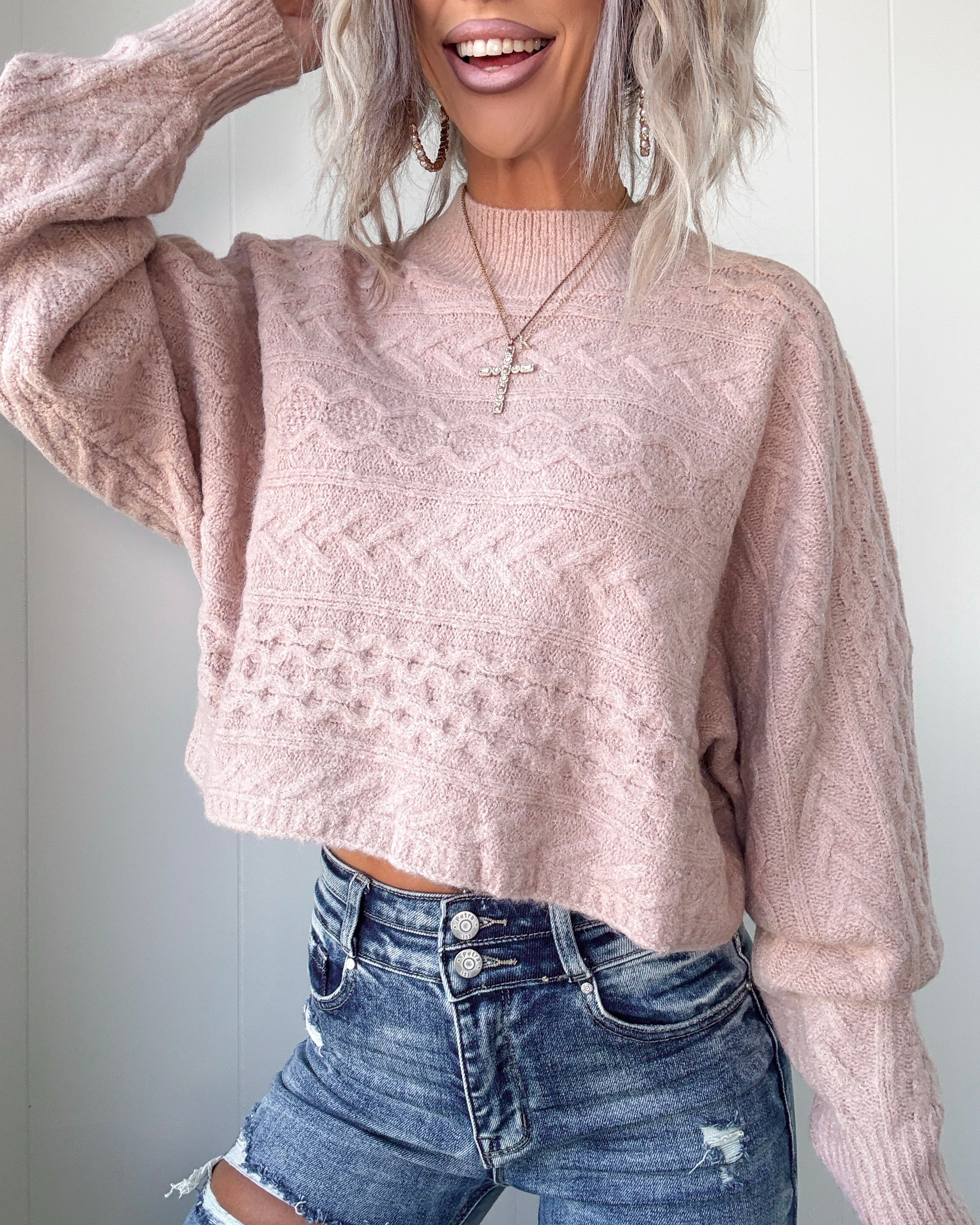 Autumn Rose Cable Knit Cropped Sweater