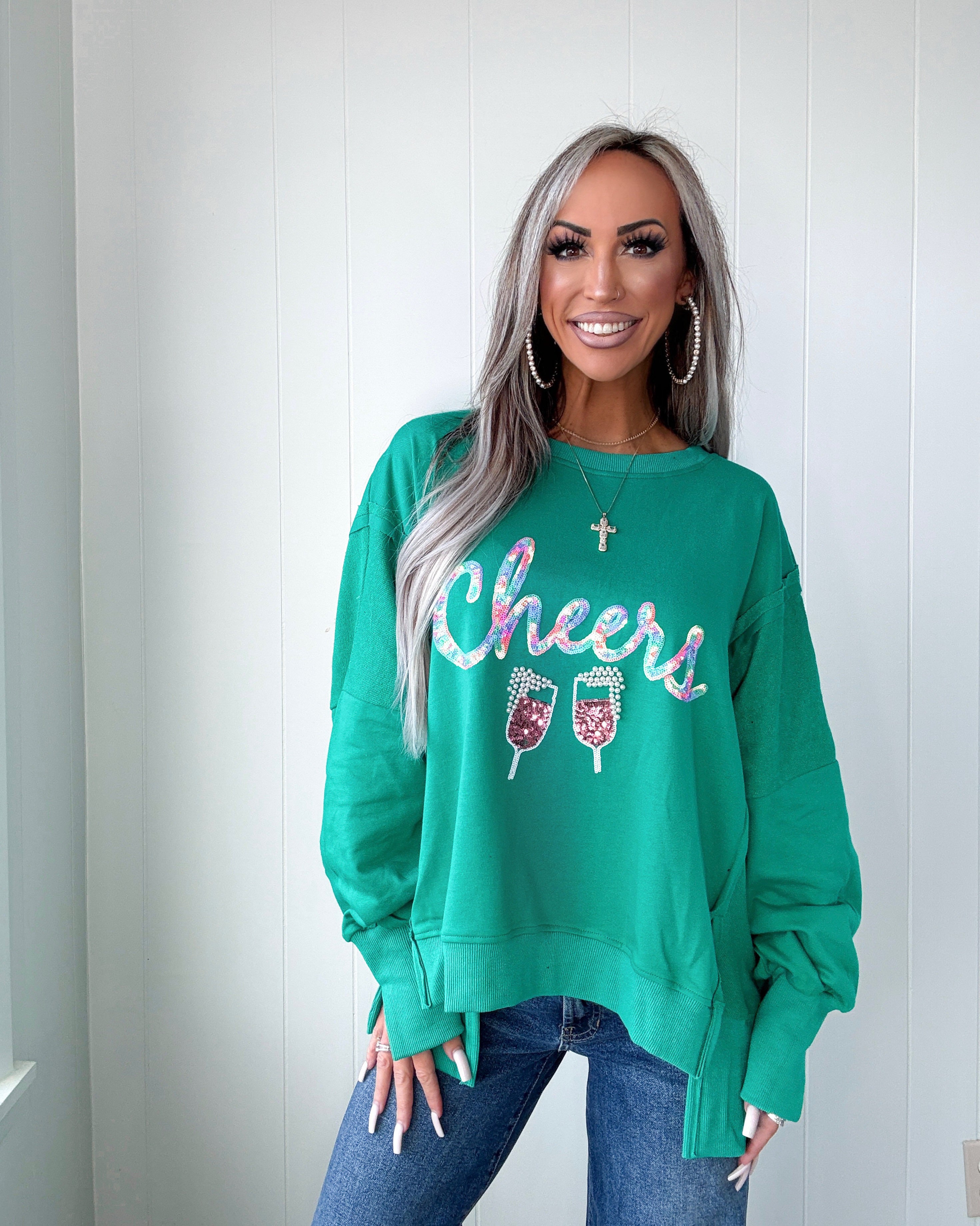 DOORBUSTER Cheers Oversized Top - Kelly Green