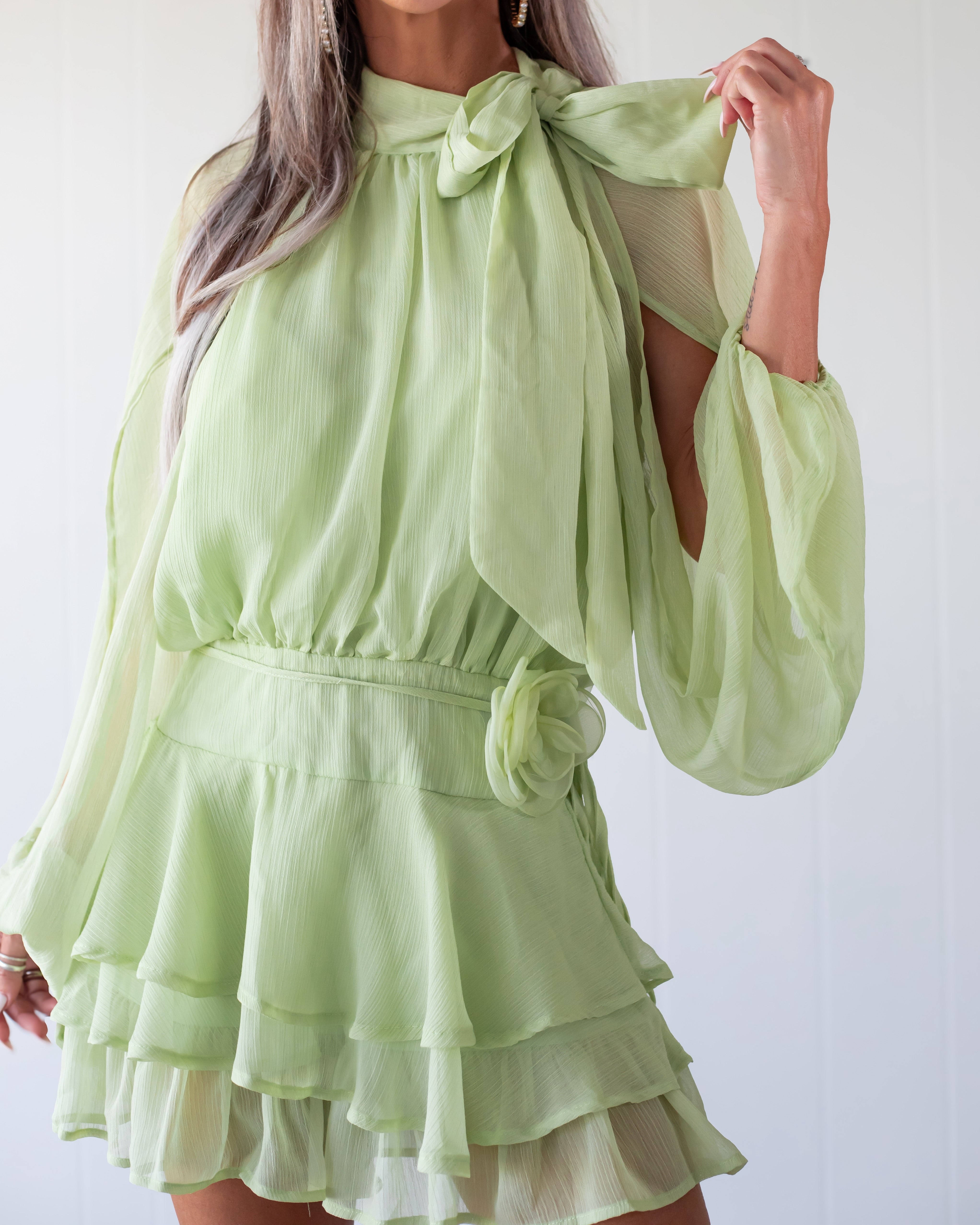 Petal Kiss Slit Romper - Pistachio