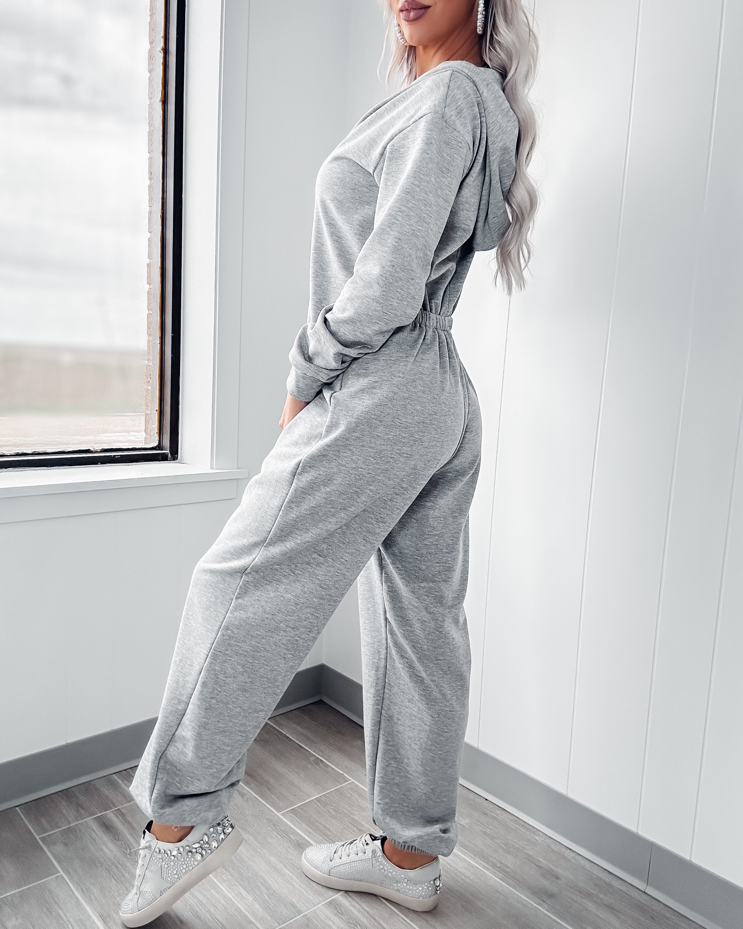 Just Me French Terry Jumpsuit - Grey