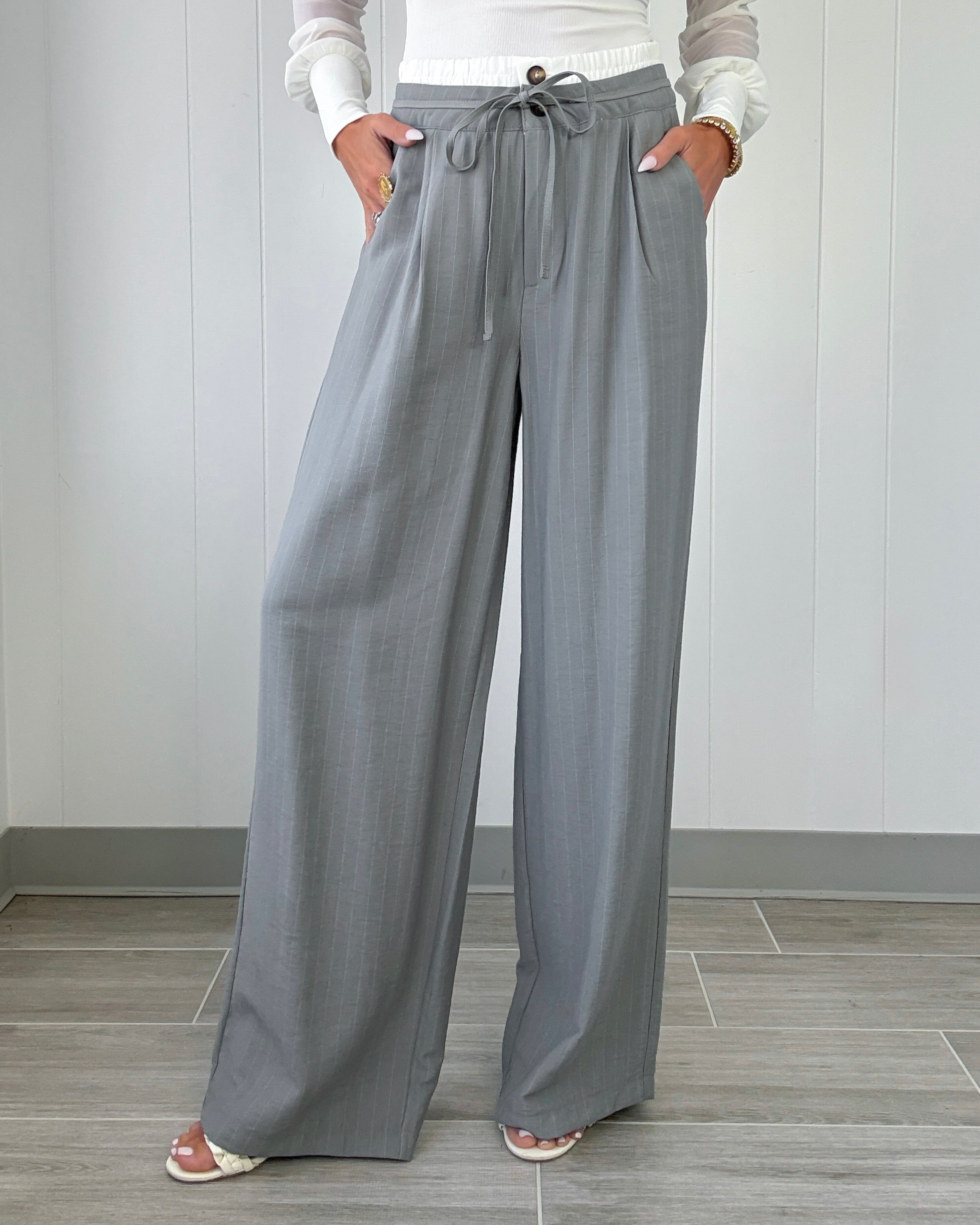 The Double Take Stripe Pants - Grey/Ivory