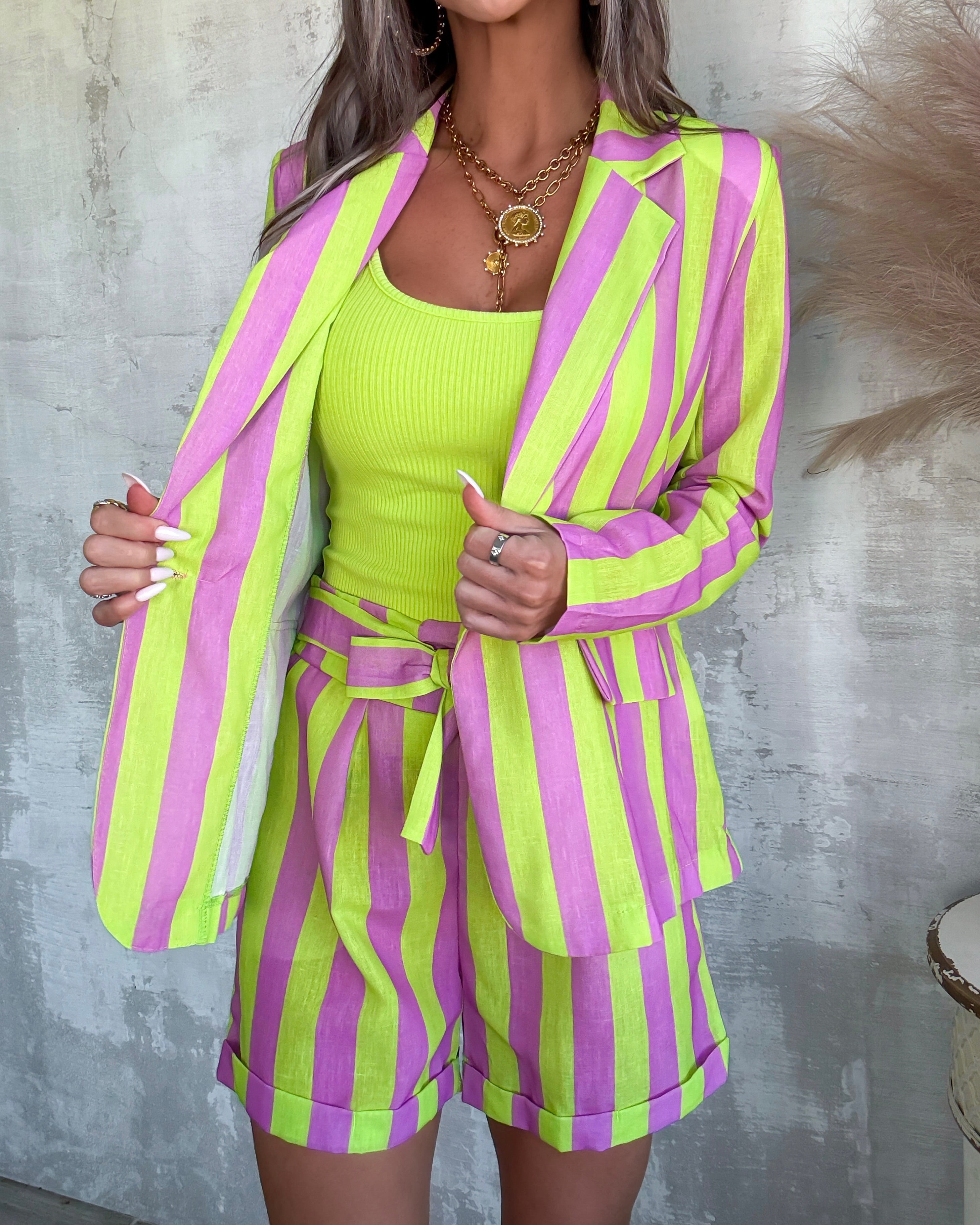 Lavender Limeade Striped Shorts Set