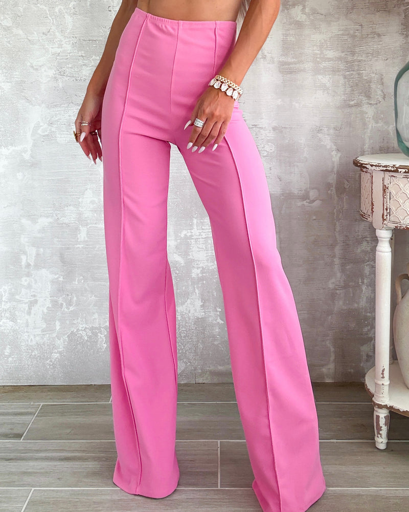 Pleated Flare Pants - Rose Pink