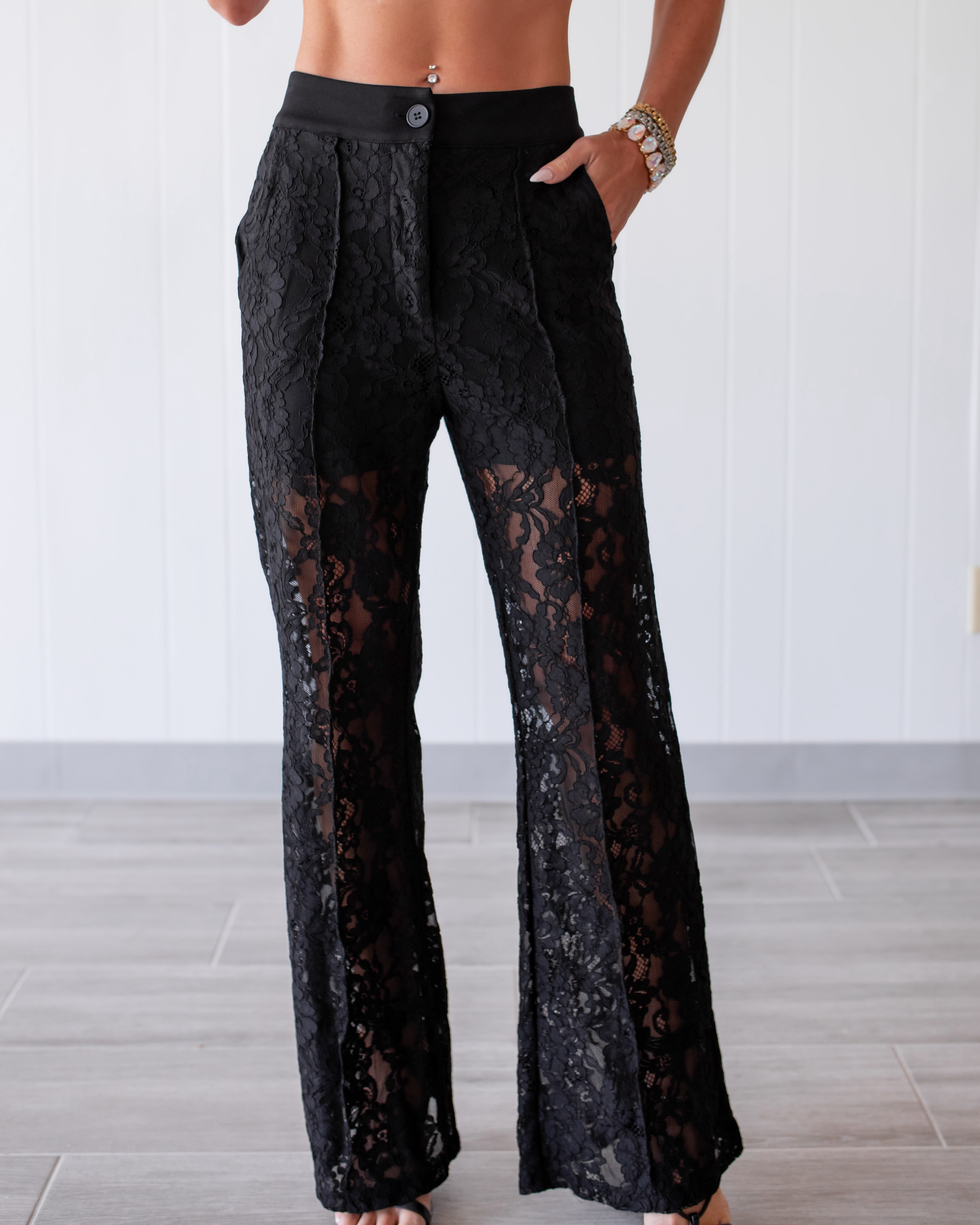 Sultry Sheer Lace Trousers - Black
