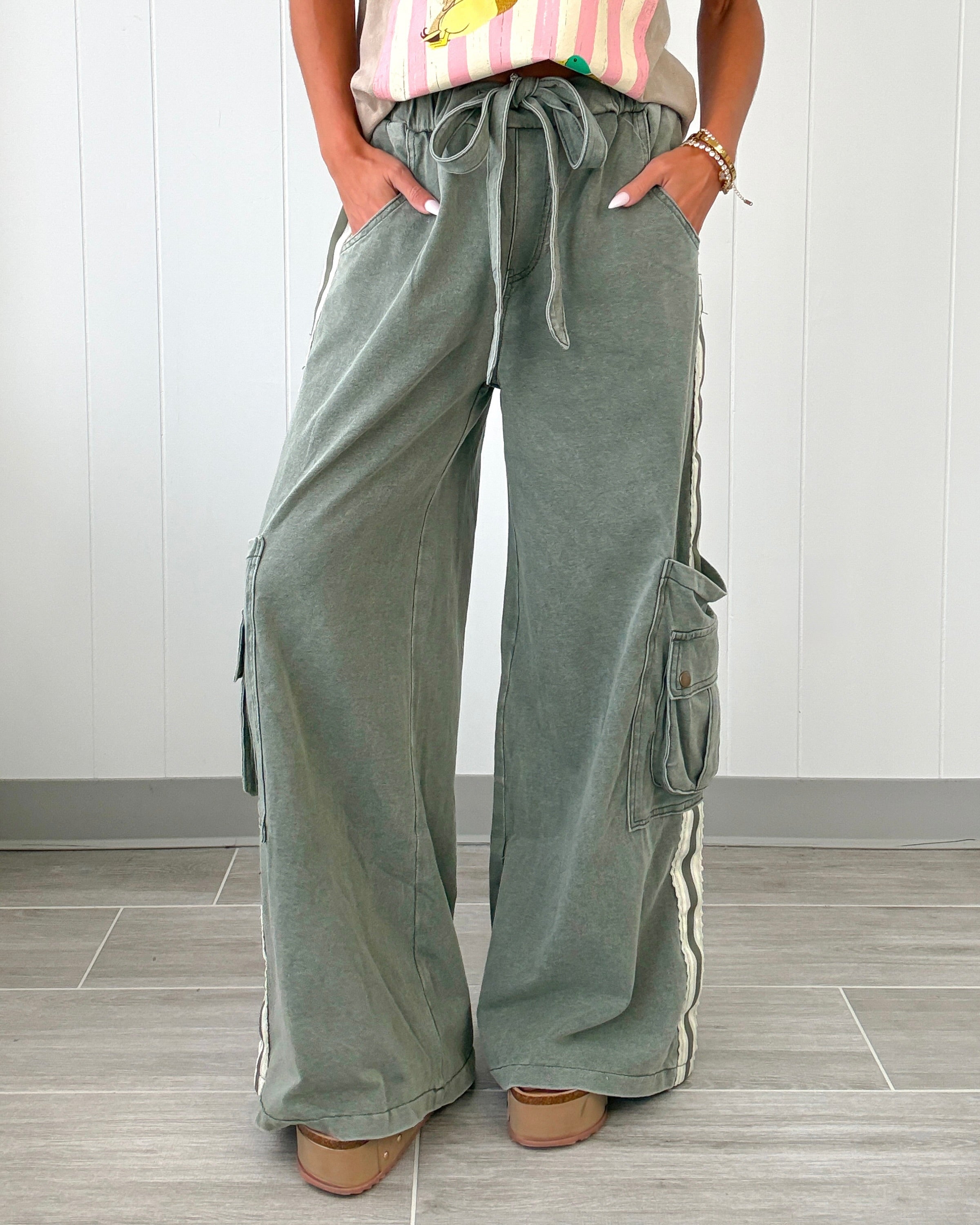 Lace Me Up Cargo Pants - Olive