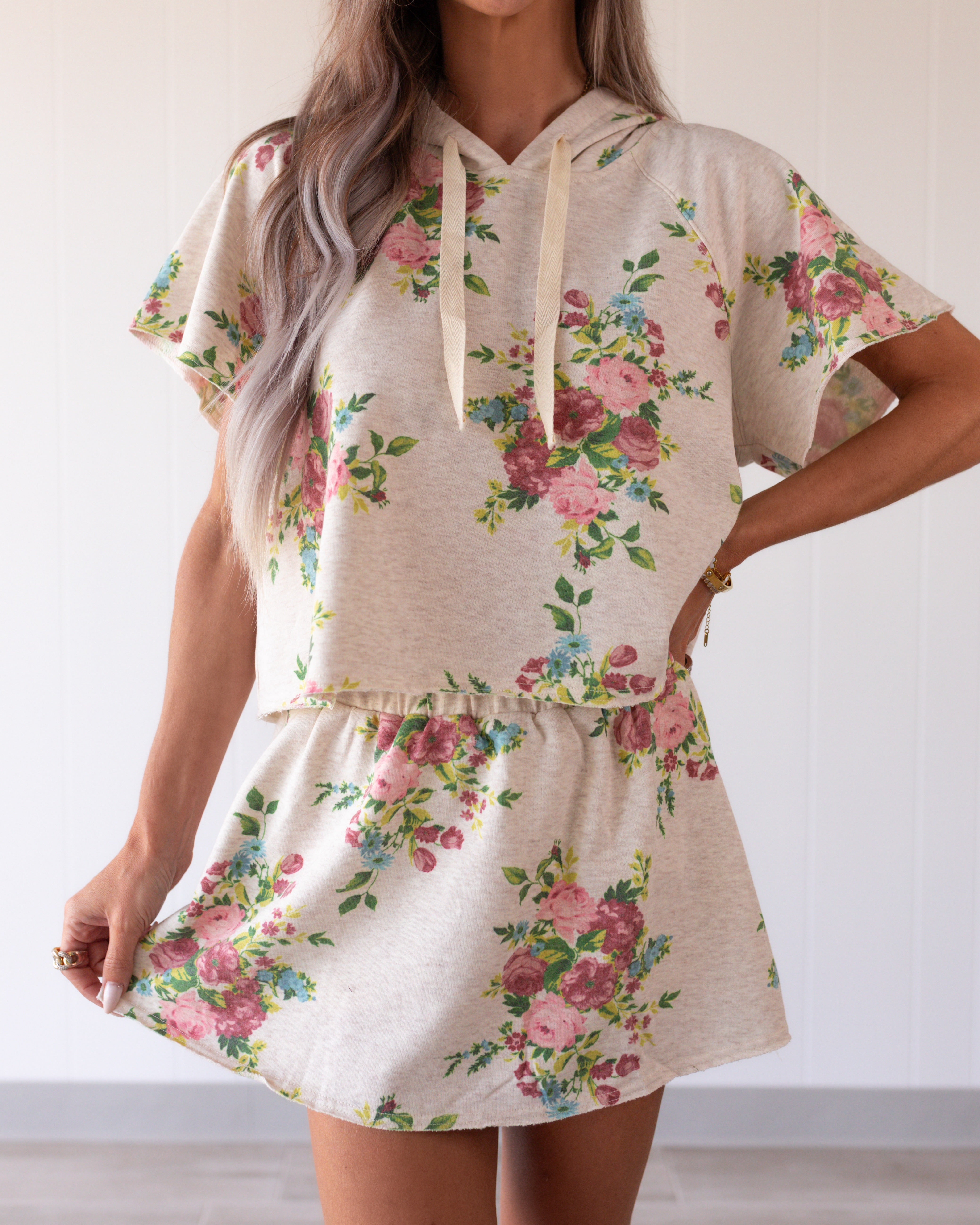 Blooming Bliss Hoodie & Skort Set - Oatmeal