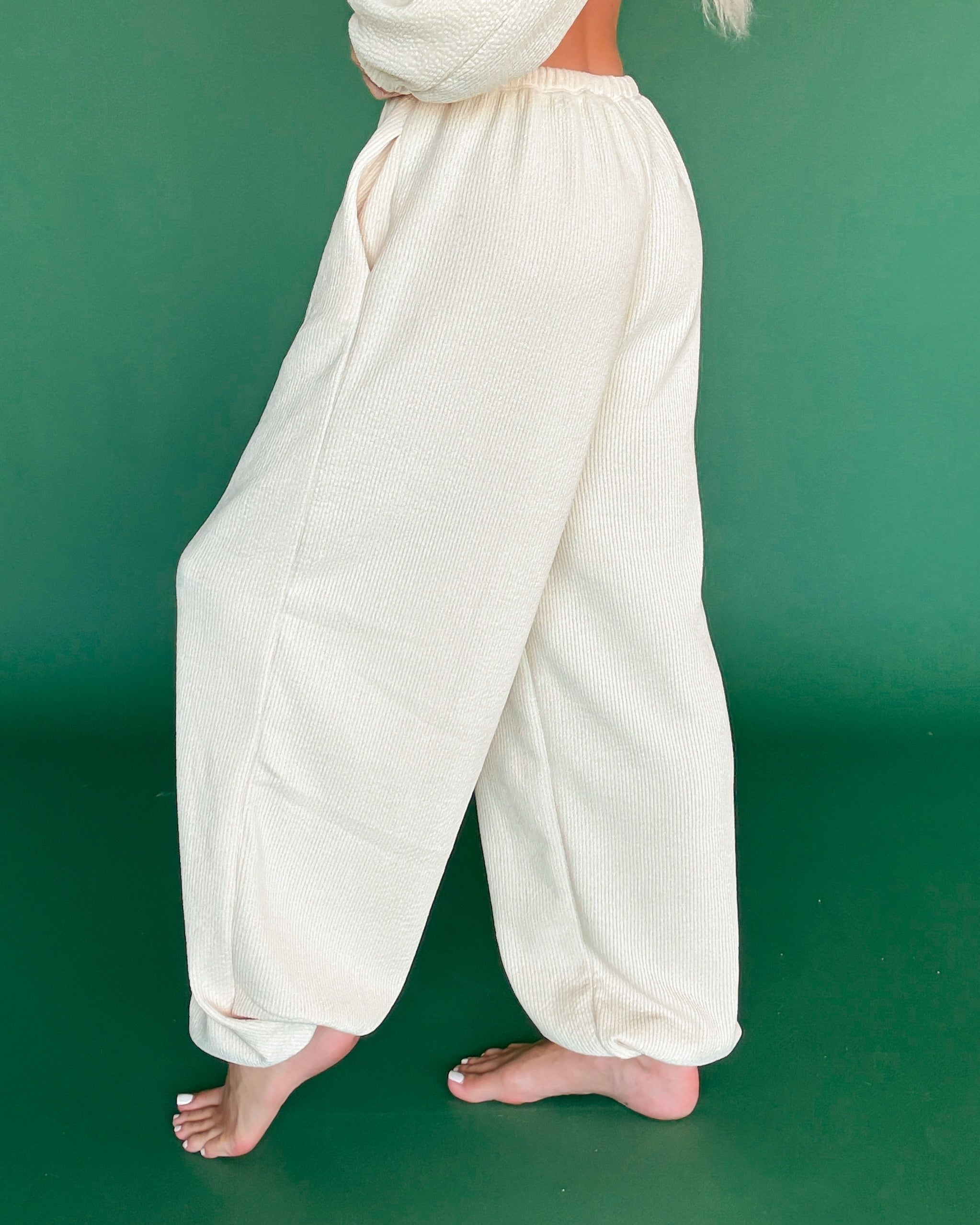 Aspen Ribbed Knit Jogger Pants - Cream