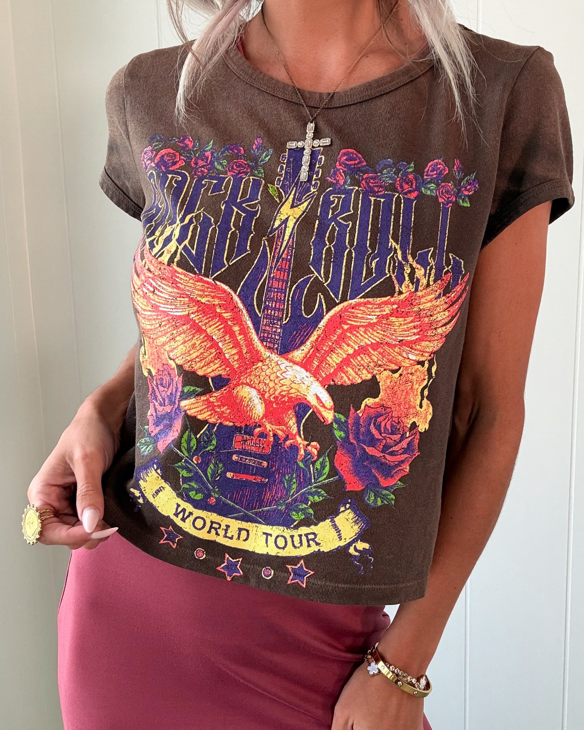 Rock N Roll World Tour Graphic Tee - Espresso