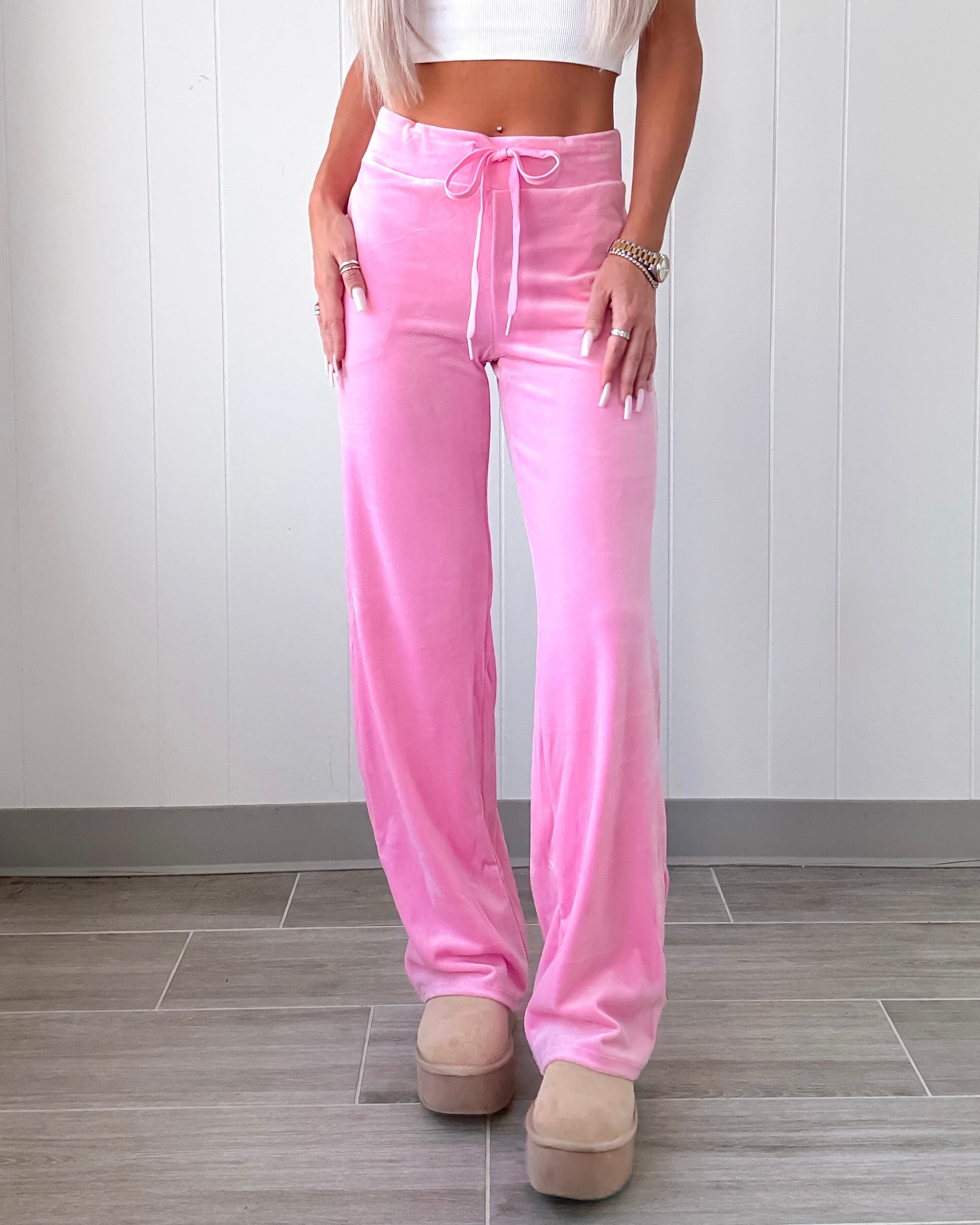 Casual Luxe Velour Pant - Candy Pink