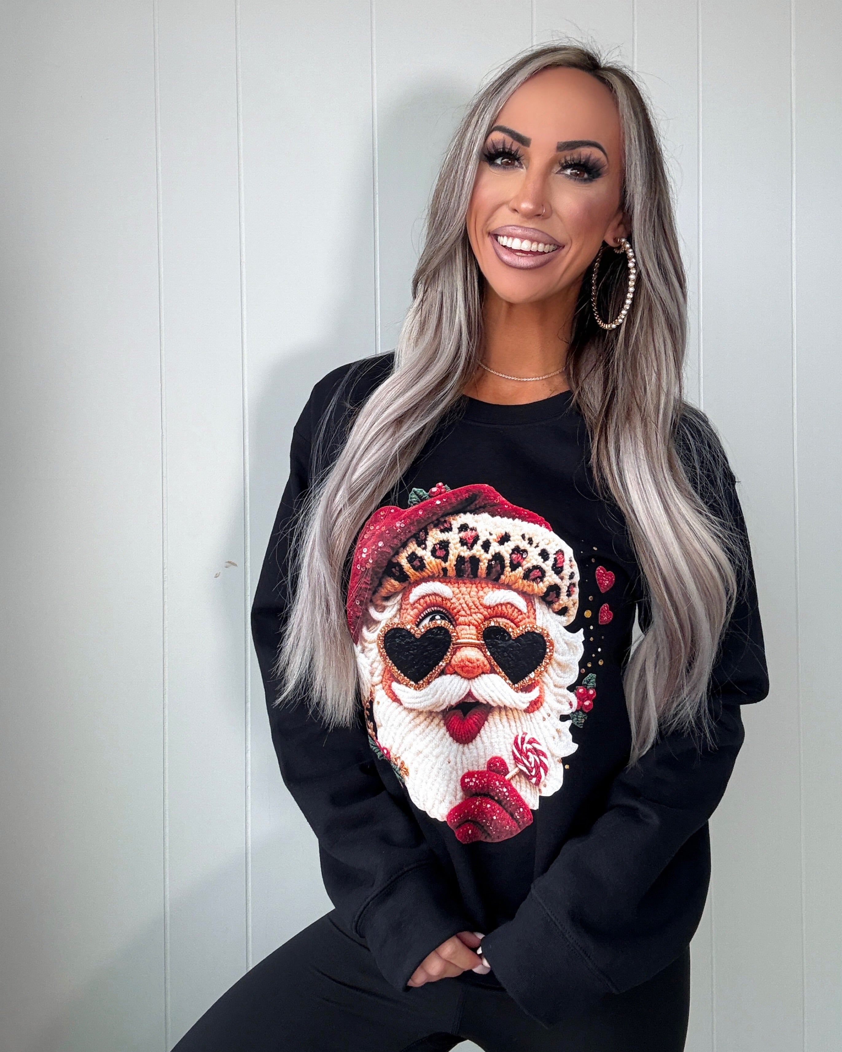 Loved Santa Graphic Sweatshirt - Black