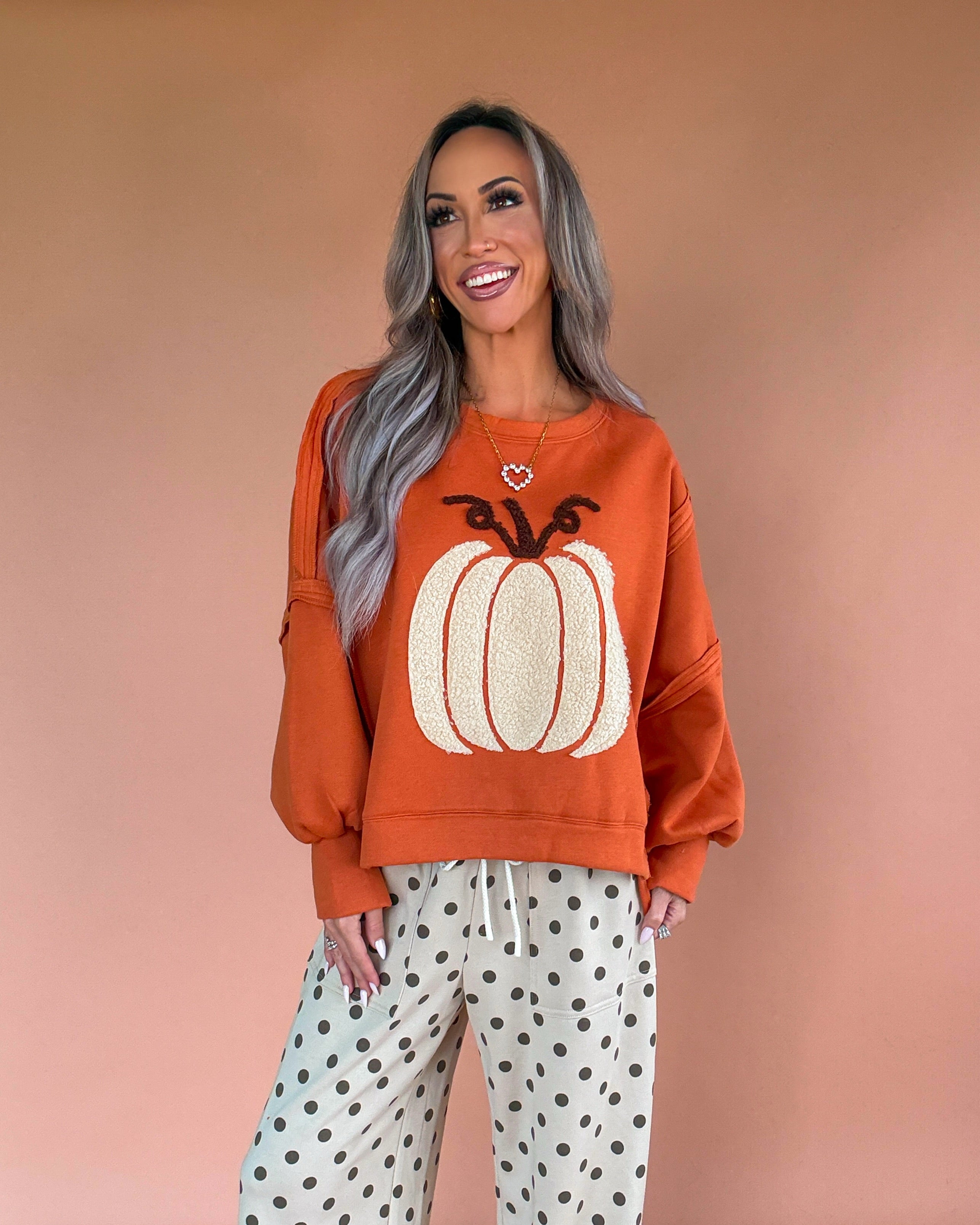 Pumpkin Patch Oversized Sweatshirt - Rust