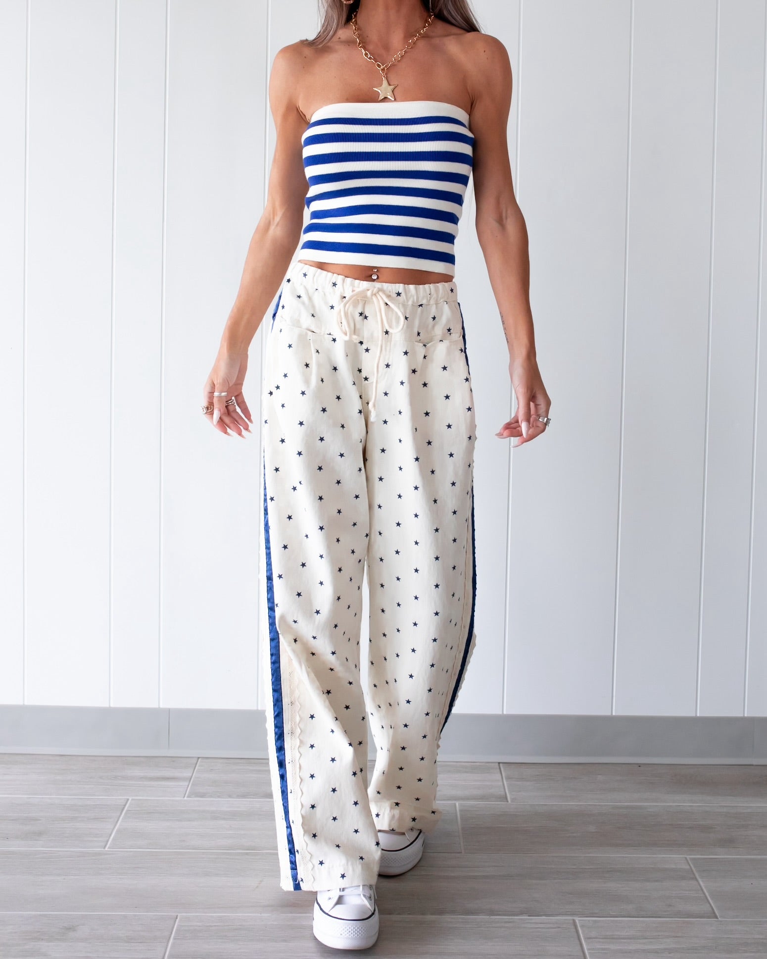 Stripe & Shine Tube Top - Blue/Ivory