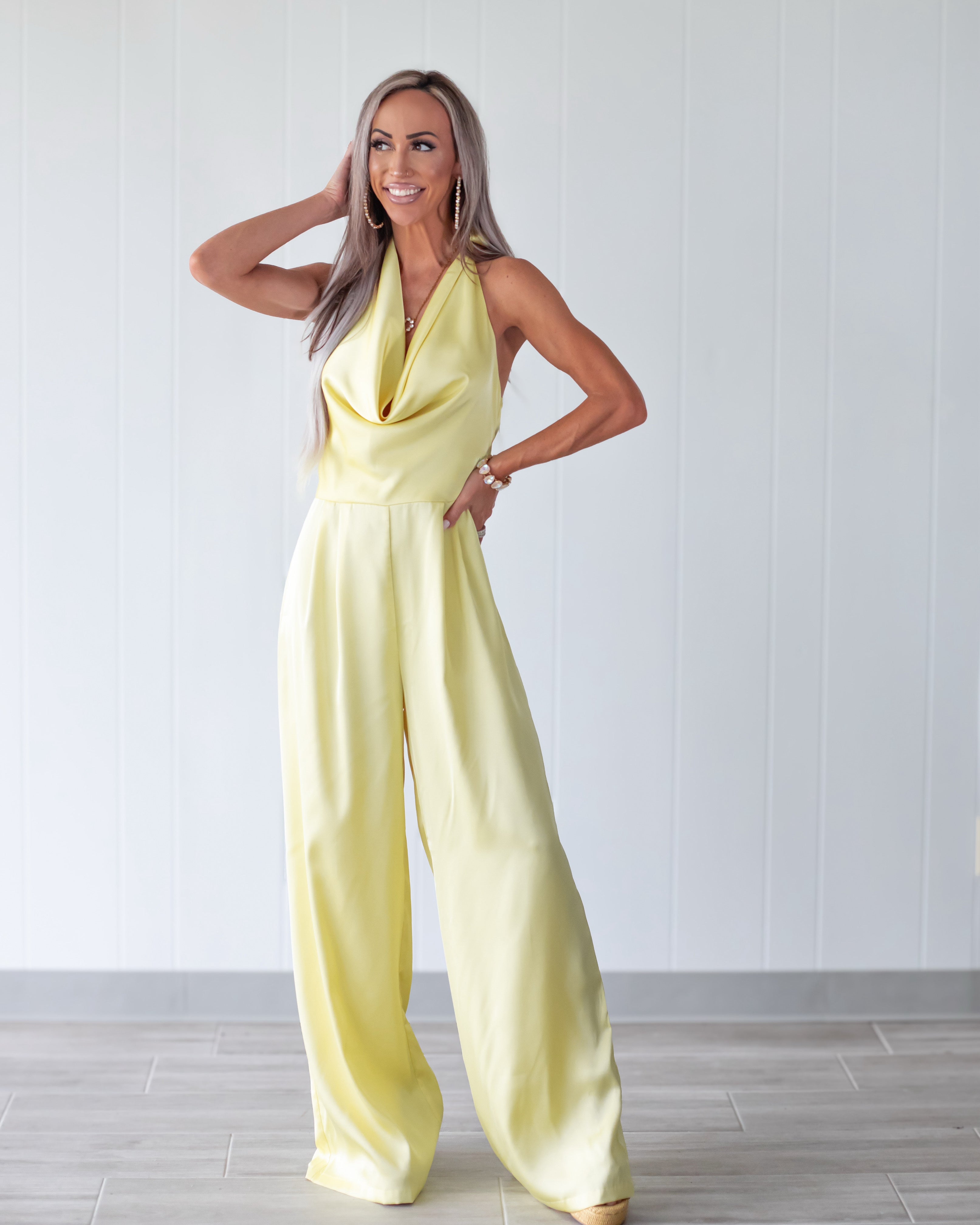 Sunlit Satin Wide Leg Jumpsuit - Yellow