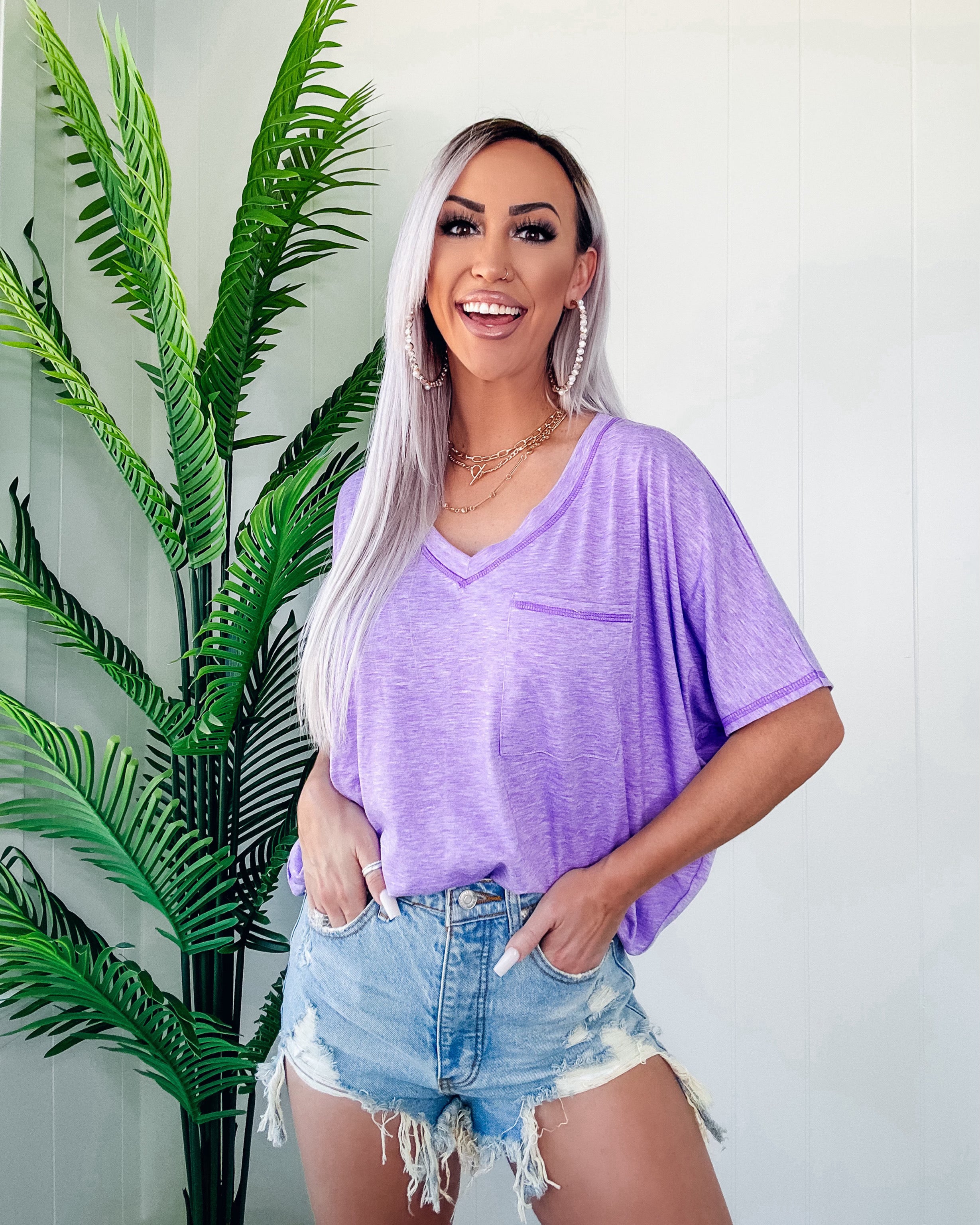 Simple Choice Oversized Pocket Top - Lilac