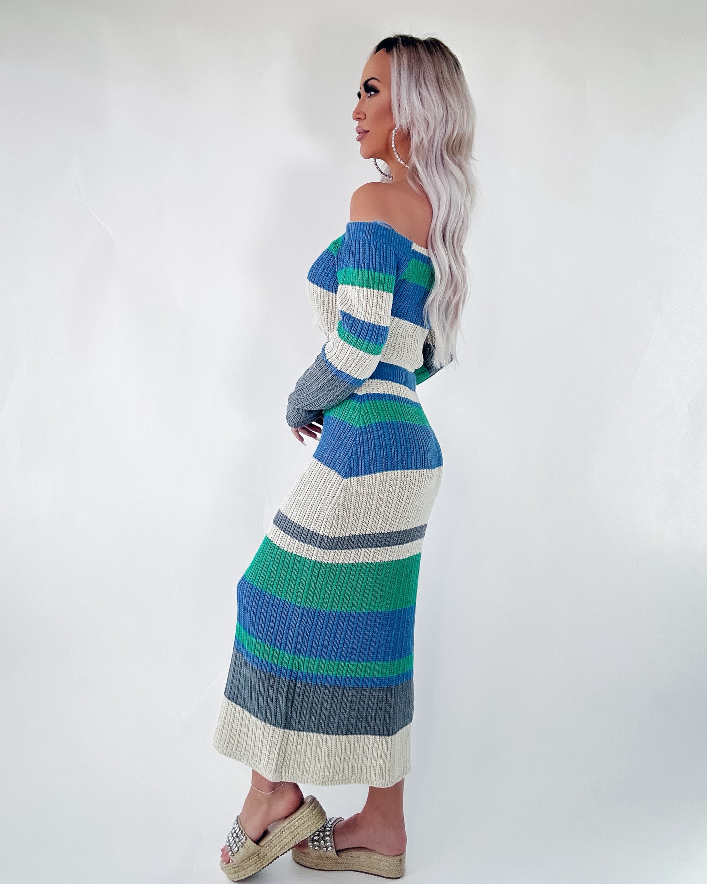 Oceanside View Crochet Striped Skirt Set - Blue Multi