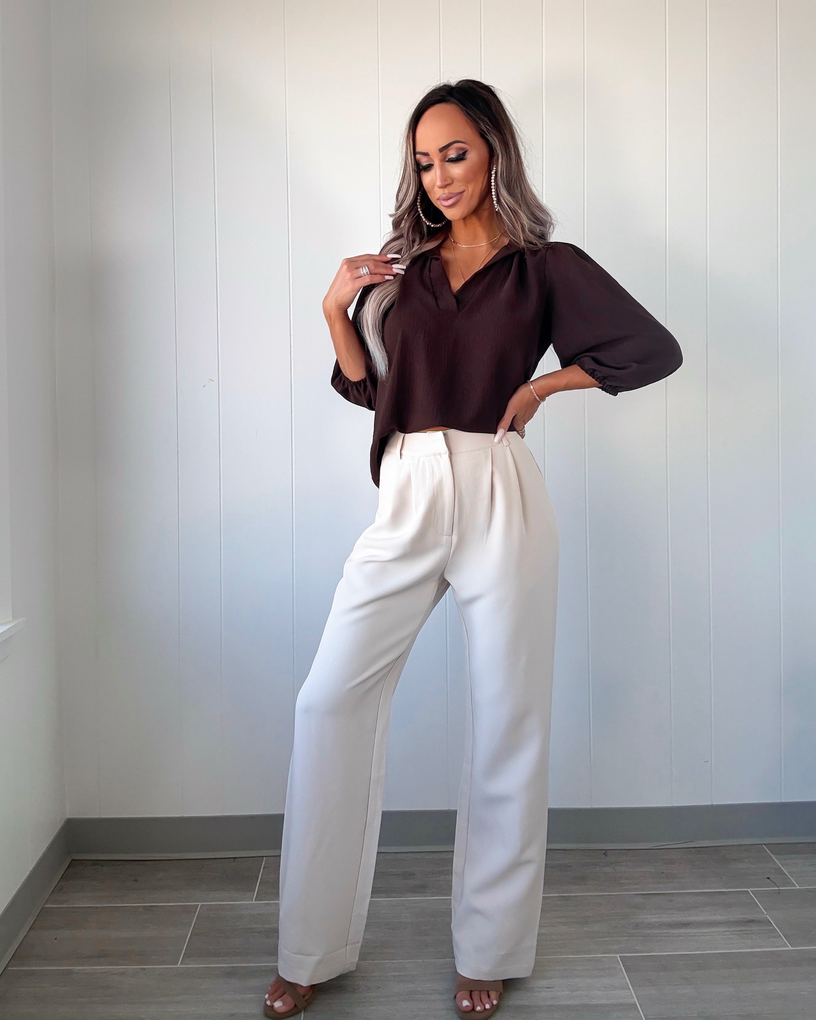 Made  A Way Collared Top - Chocolate