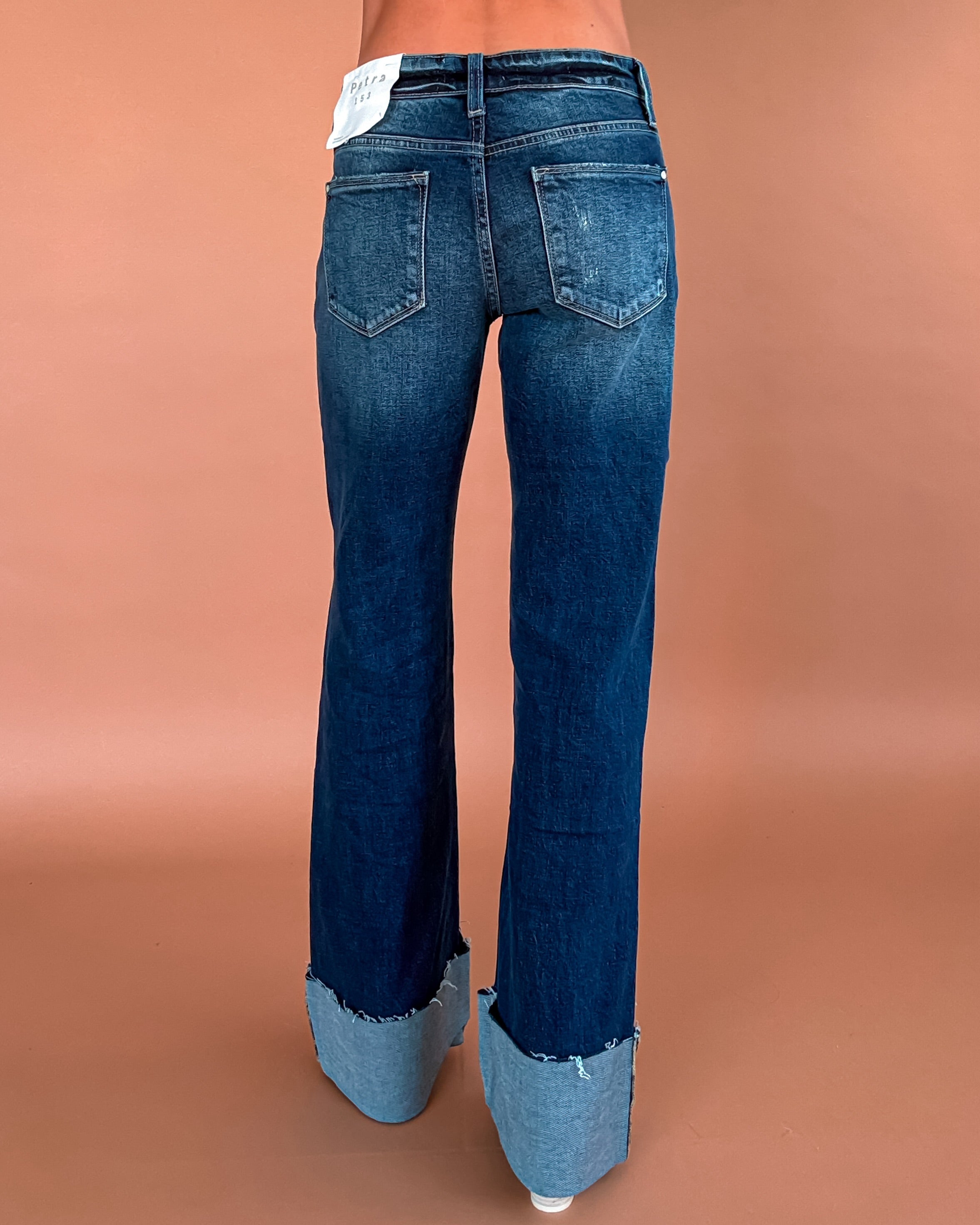 Nina Flare Cuffed Hem Jeans - Dark Wash