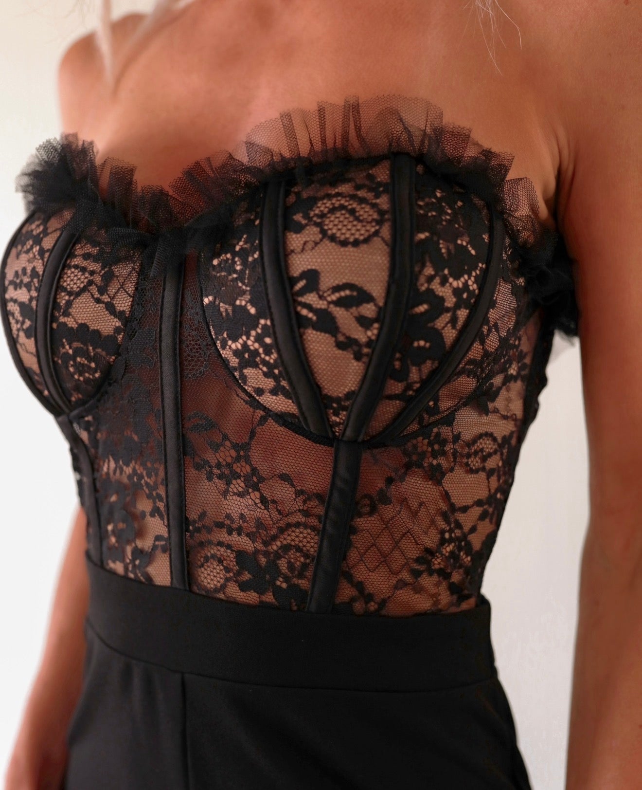 Enchanted Aisle Lace Bustier Jumpsuit - Black