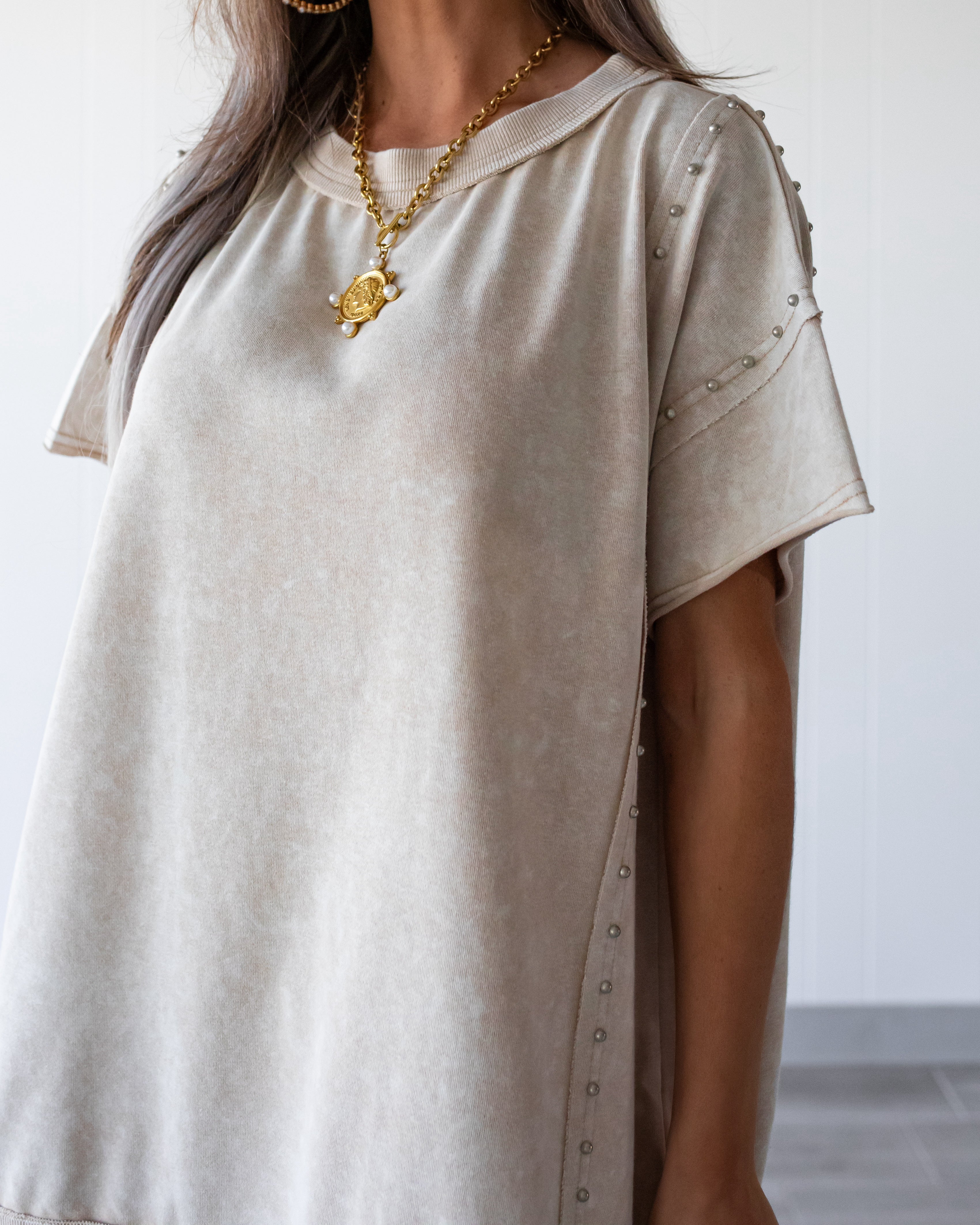 Studs & Sugar Oversized Tunic - Washed Stone