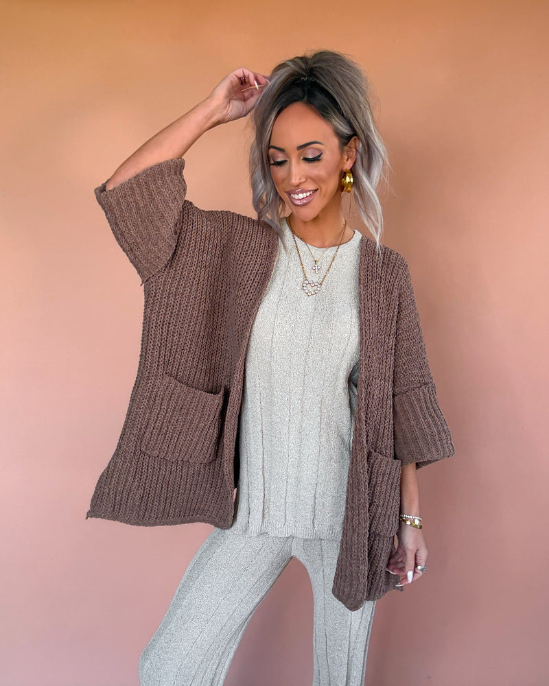 Cozy Era Hi-Lo Cardigan - Chocolate
