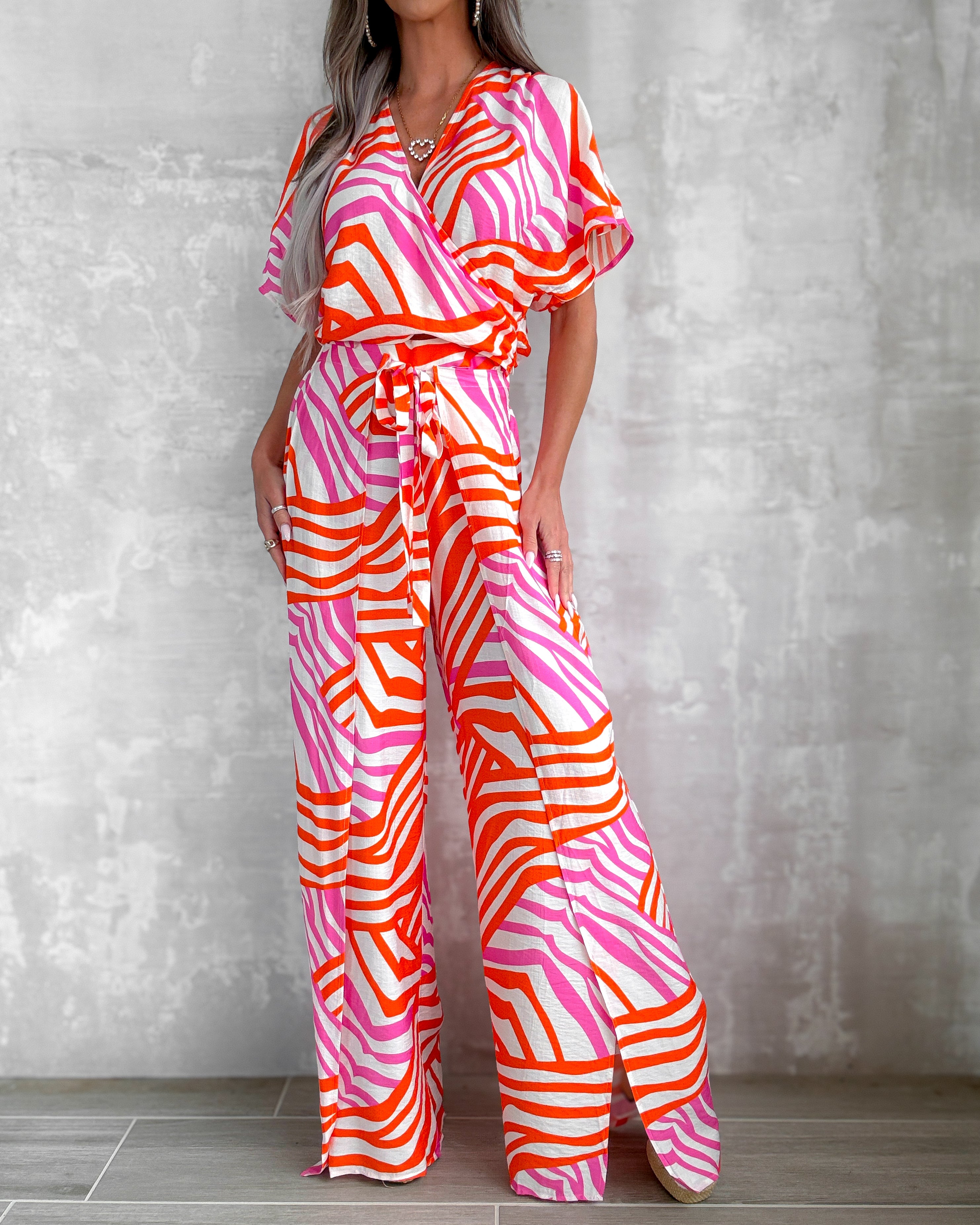 Island Ease Pants Set - Orange/Pink