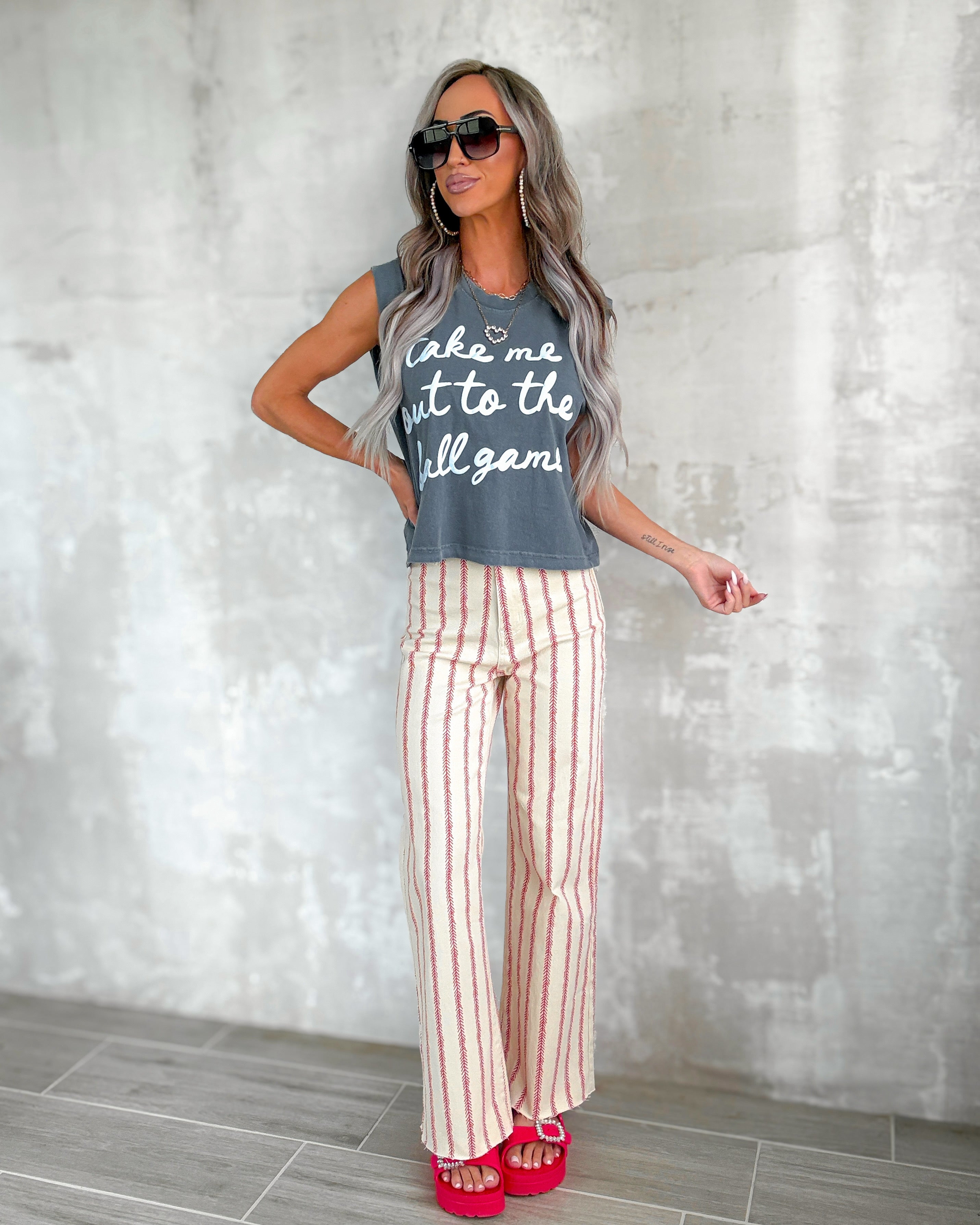 Take Me Out To The Ballgame Muscle Tank - Faded Navy