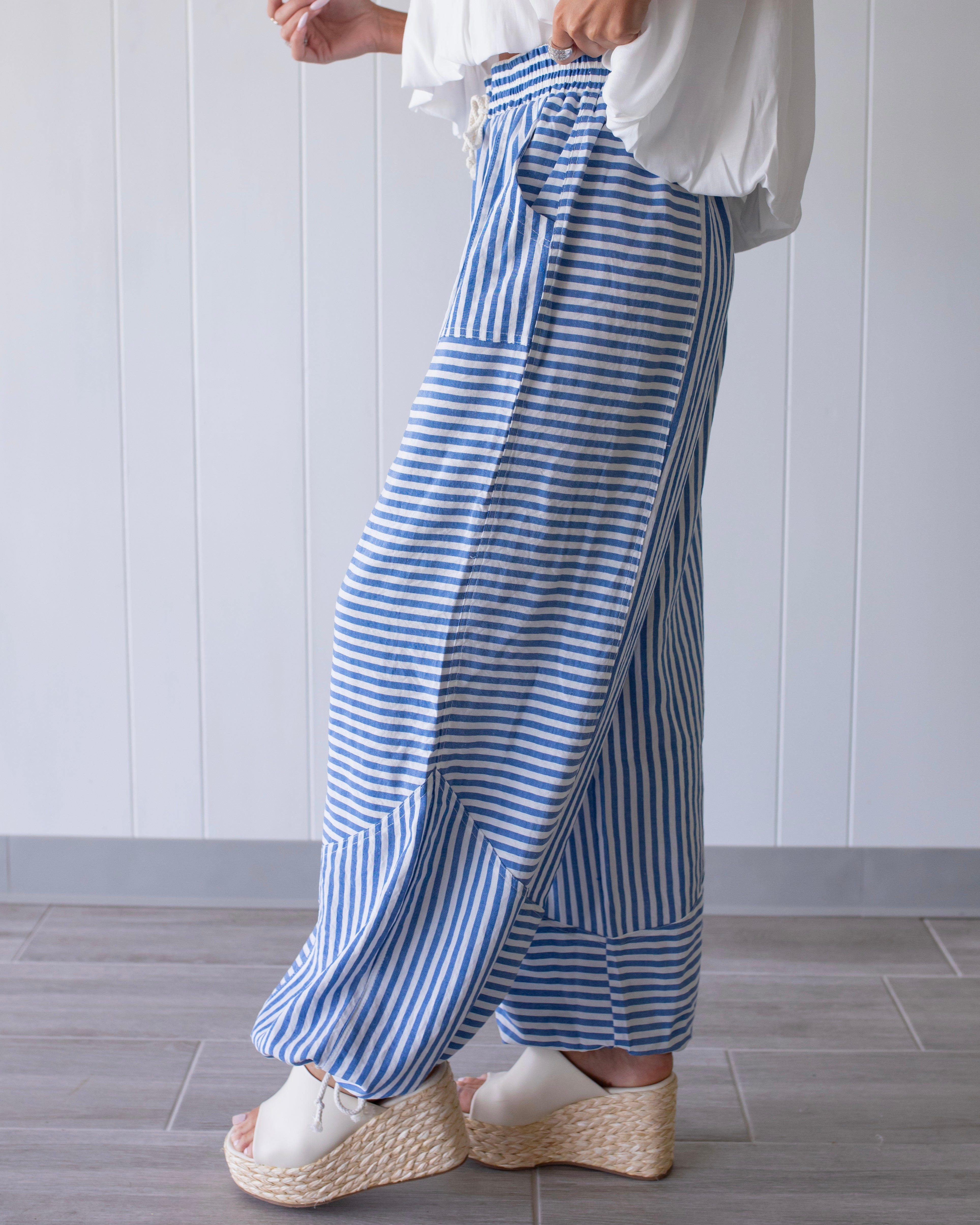 Girly Stripe Patchwork Joggers - Blue