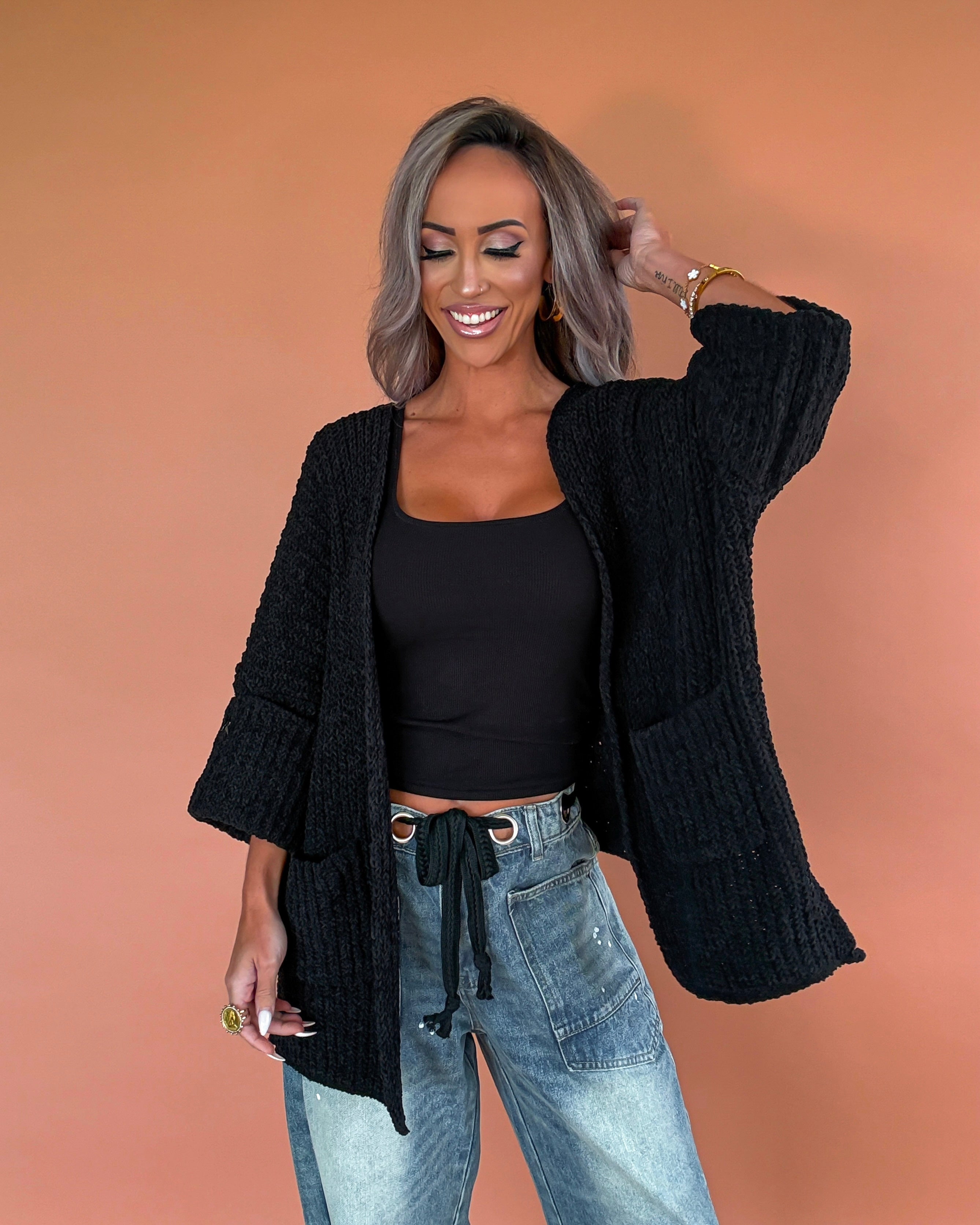 Cozy Era Hi-Lo Cardigan - Black
